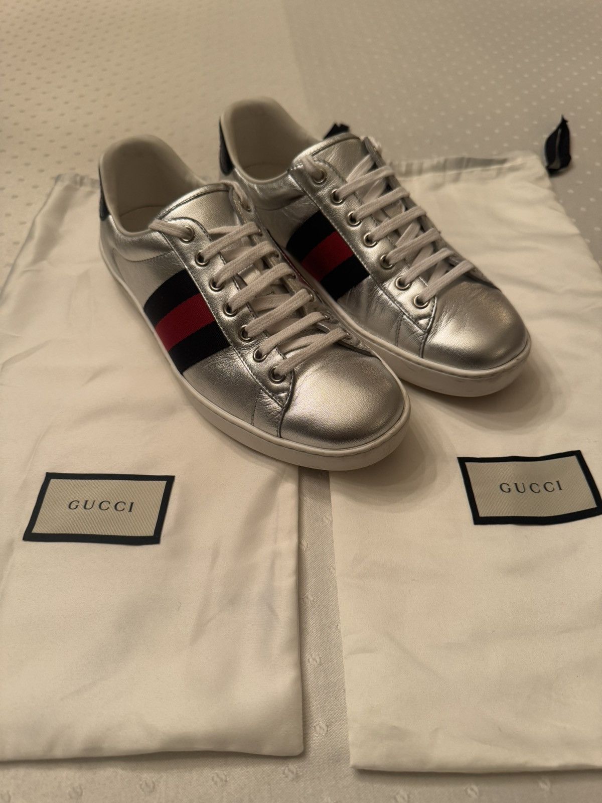 Gucci Silver Red+Blue Stripe Ace Sneaker w/ Python Size US 7.5 / EU 40-41 - 1 Thumbnail