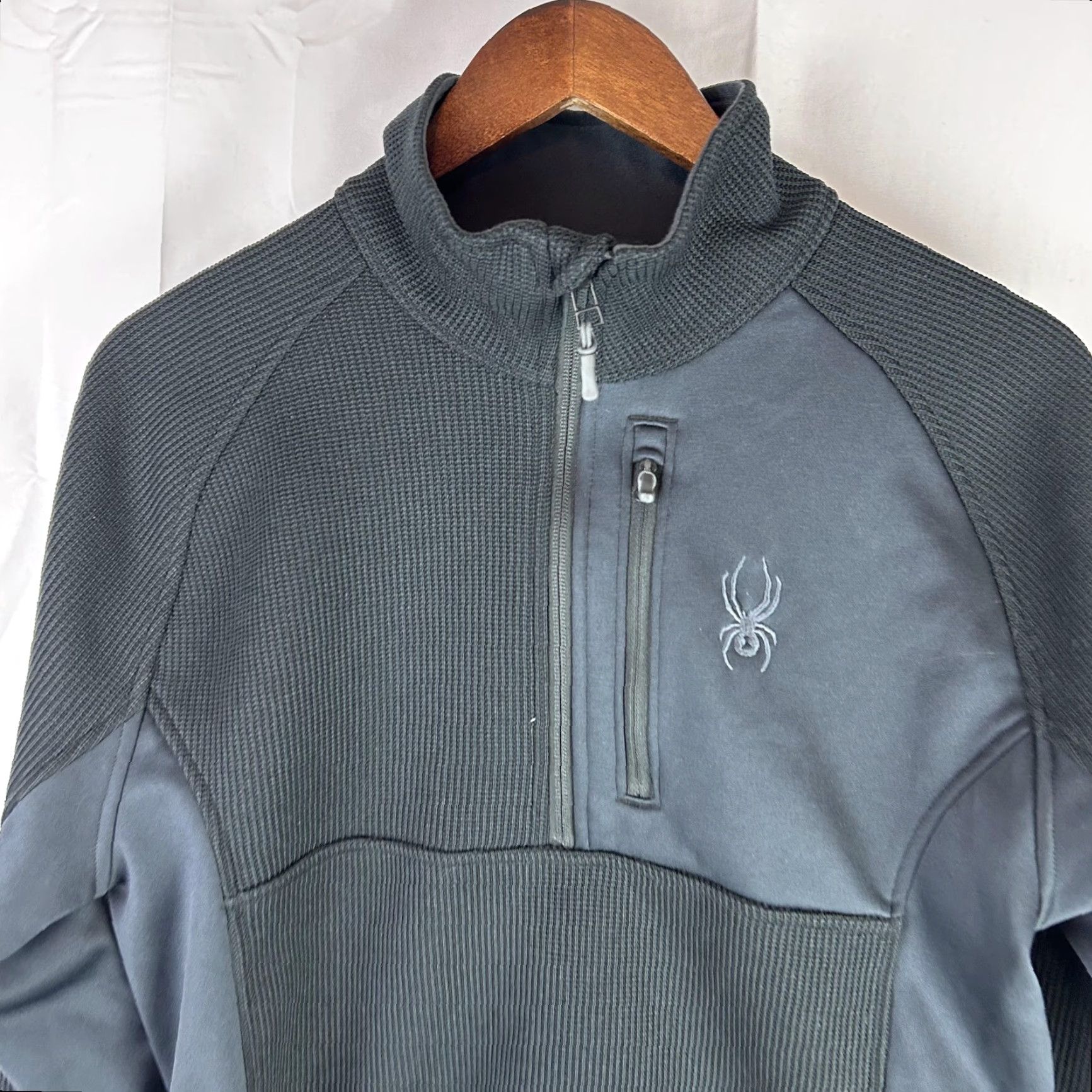 Spyder Spyder Pullover Mens S Black Gray 1/4 Zip Fleece Mock Neck Skiing Hiking Waffle Knit Casual Activewear Size US S / EU 44-46 / 1 - 2 Thumbnail
