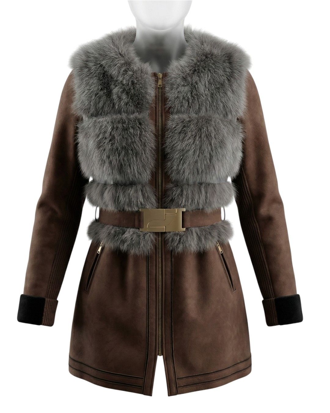 Roberto Cavalli FOX FUR FRONT LEATHER BELTED COAT Size S / US 4 / IT 40 - 1 Thumbnail