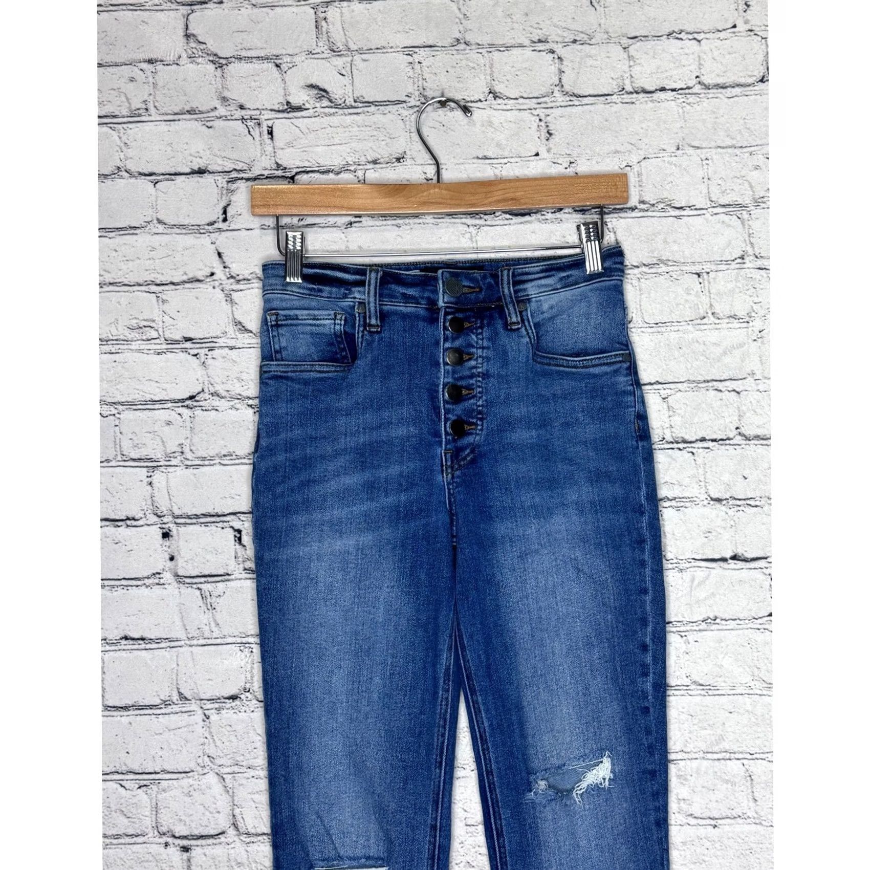 Vintage Kut From The Kloth Women's Blue Denim Jeans Distressed Button Fly Size 0 Size 25" / US 0 / IT 36 - 2 Thumbnail
