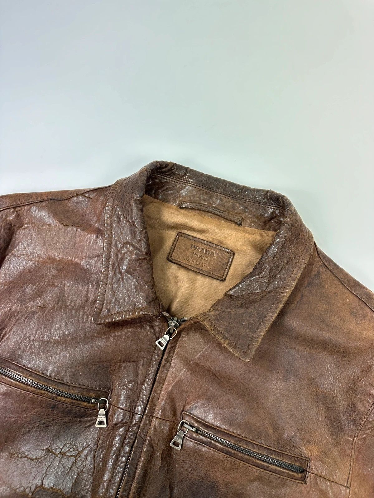 Prada Prada Milano FW07 Brown Eroded Leather Jacket Size US M / EU 48-50 / 2 - 2 Thumbnail