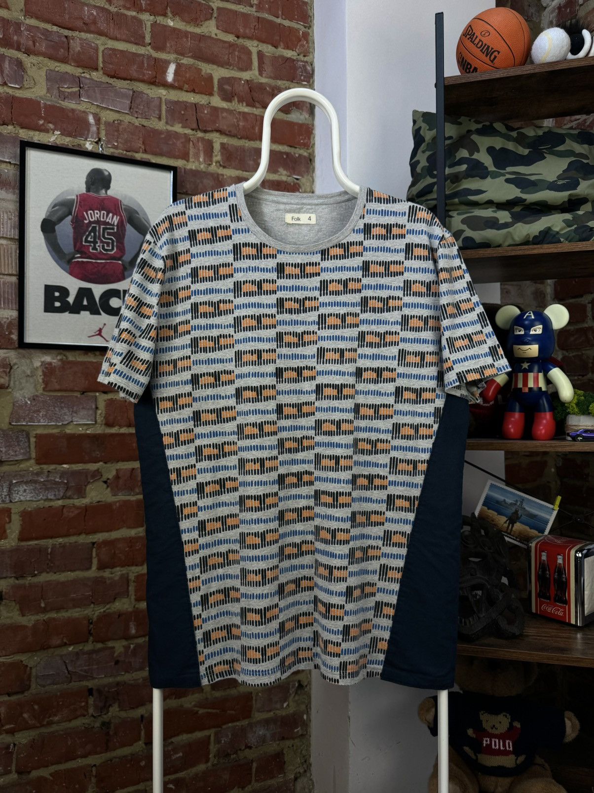 Designer × Folk FOLK Geometric Grey Multicolor Cotton Crew Neck T-Shirt Size US L / EU 52-54 / 3 - 2 Thumbnail