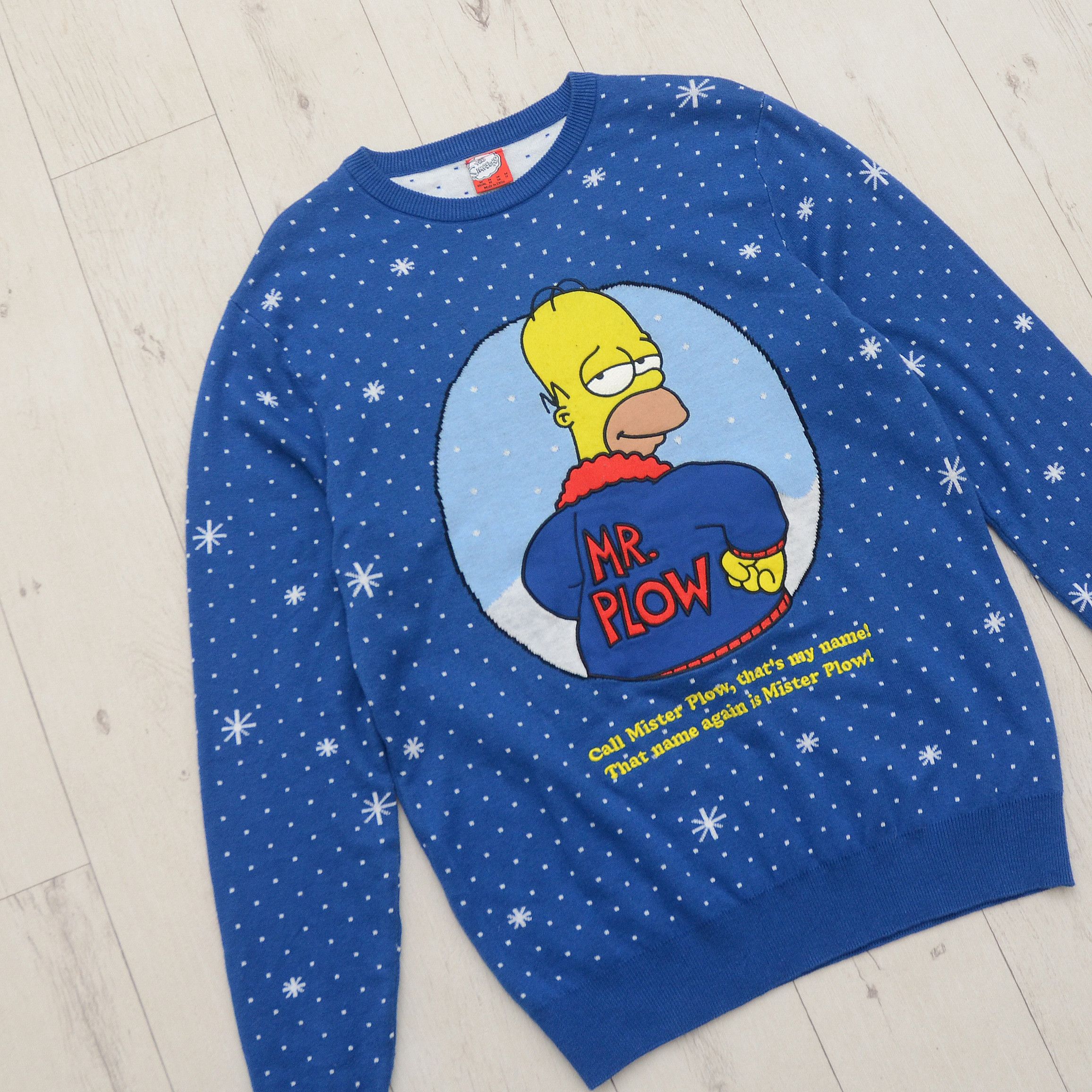 Cartoon Network The Simpsons Mr Plow Christmas Sweater Blue Geometric Jumper Size US M / EU 48-50 / 2 - 3 Thumbnail