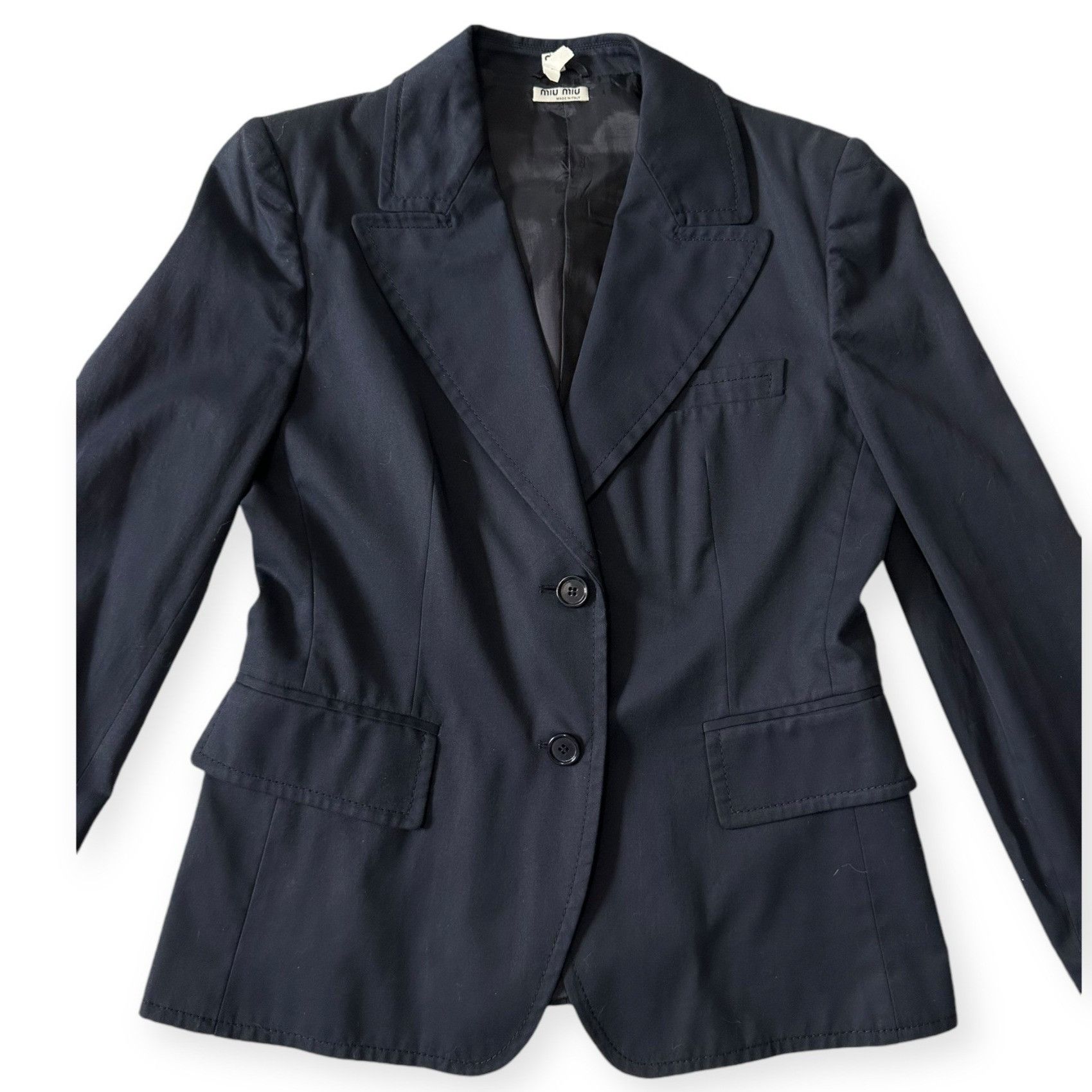 Miu Miu Miu Miu Navy Blue Cotton Blazer Jacket, Size 46 Italy/US 10/ Size L / US 10 / IT 46 - 10 Thumbnail