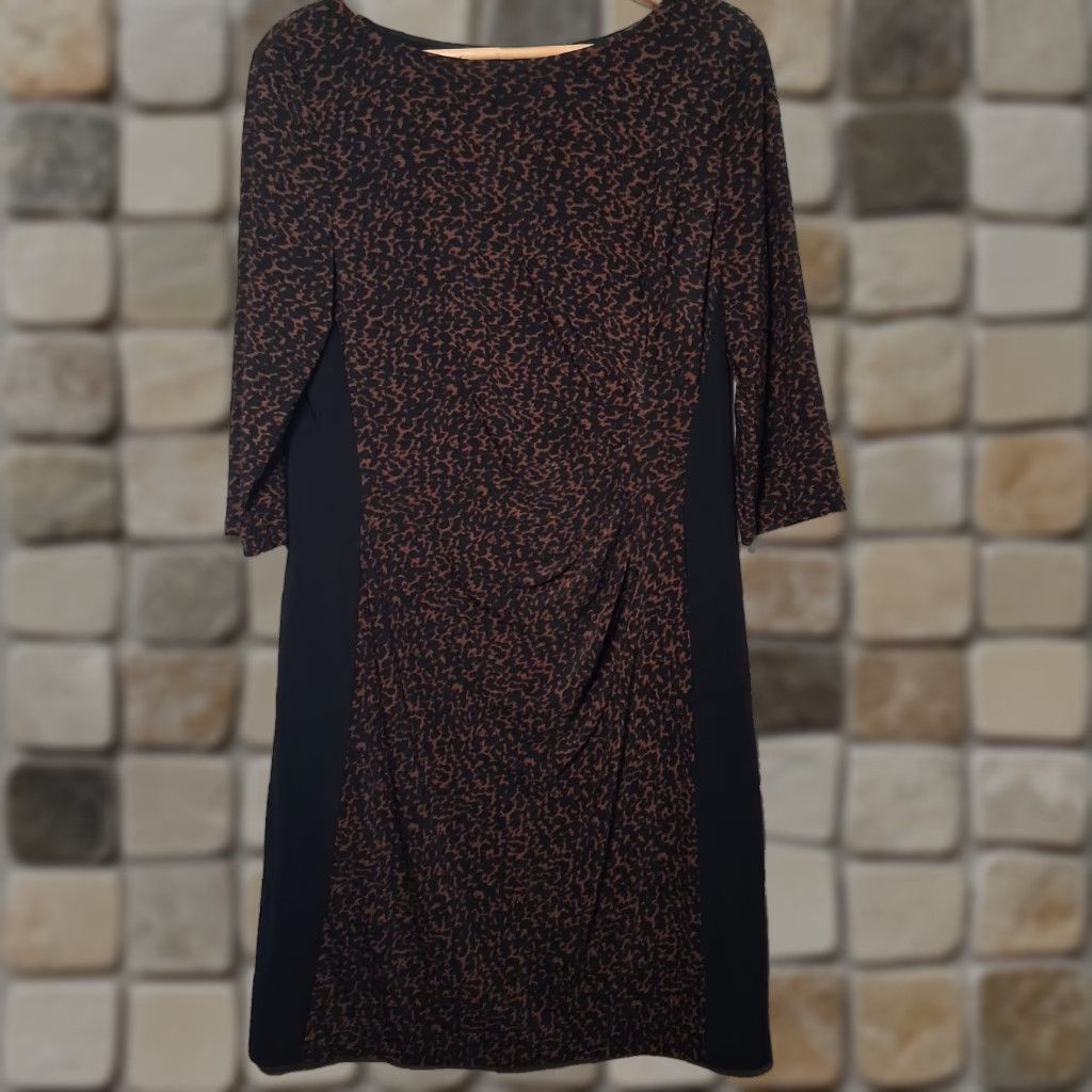 Ralph Lauren Lauren Ralph Lauren Dress 16P Petite Brown Black Bodycon Sheath 3/4 Sleeve Knit/Polyster Blend Mature Office Party Cocktail Knee Length Womens Size XXL / US 16-18 / IT 52-54 - 1 Thumbnail