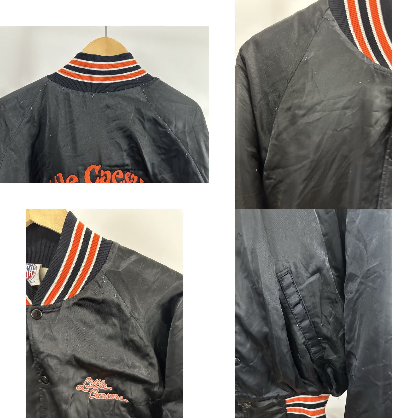 Logo 7 VTG 80s Little Caesars Old Logo Satin Bomber Jacket 2XL Black Mens "RARE" Size US XXL / EU 58 / 5 - 8 Thumbnail