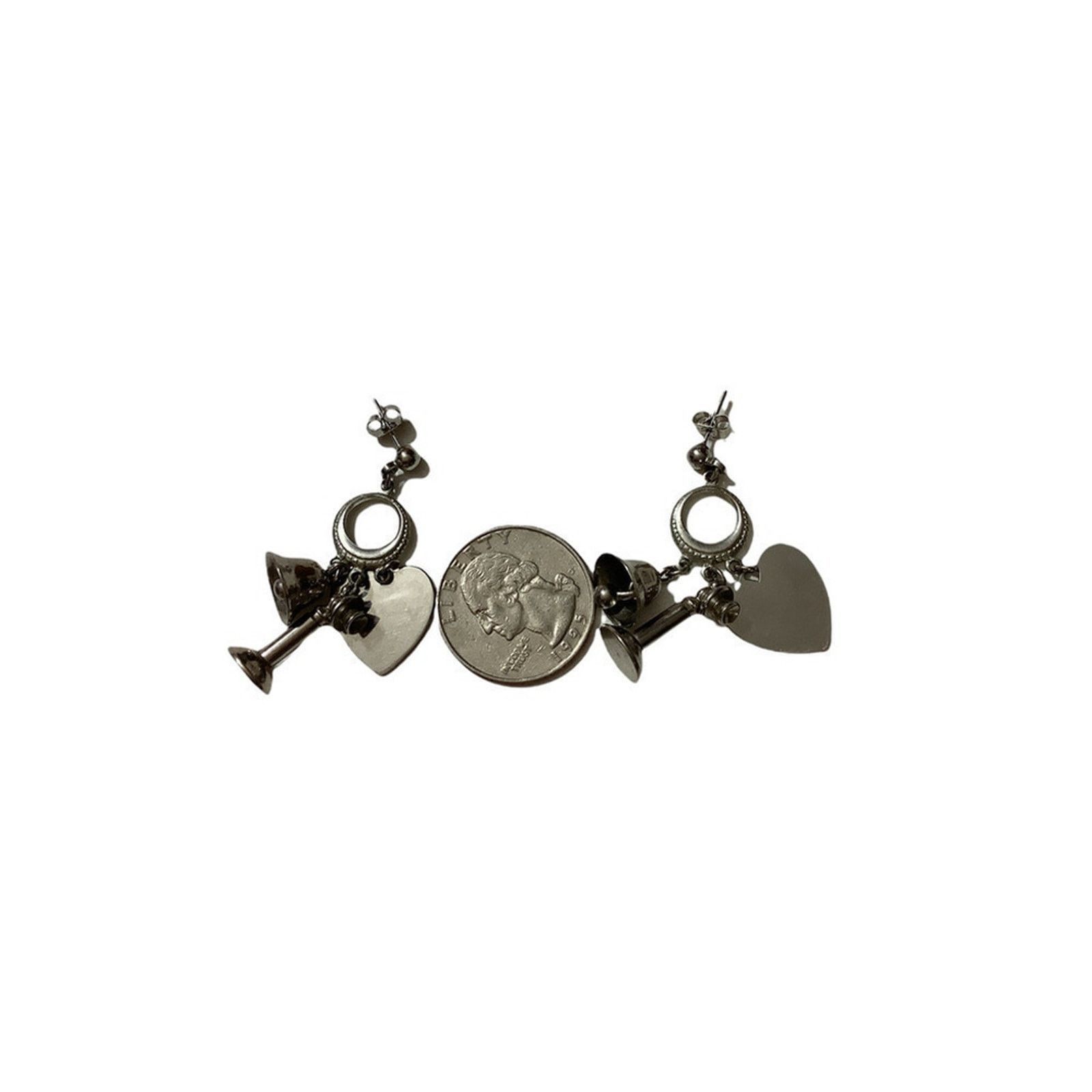 Vintage Romantic Silver Wine Glass Heart Drop Earrings Size ONE SIZE - 5 Thumbnail