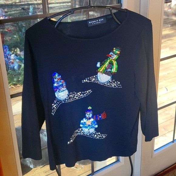 Vintage Robbie Bee Knitwear Black Sequins Winter Snowman Slinky Cock Size M / US 6-8 / IT 42-44 - 1 Thumbnail