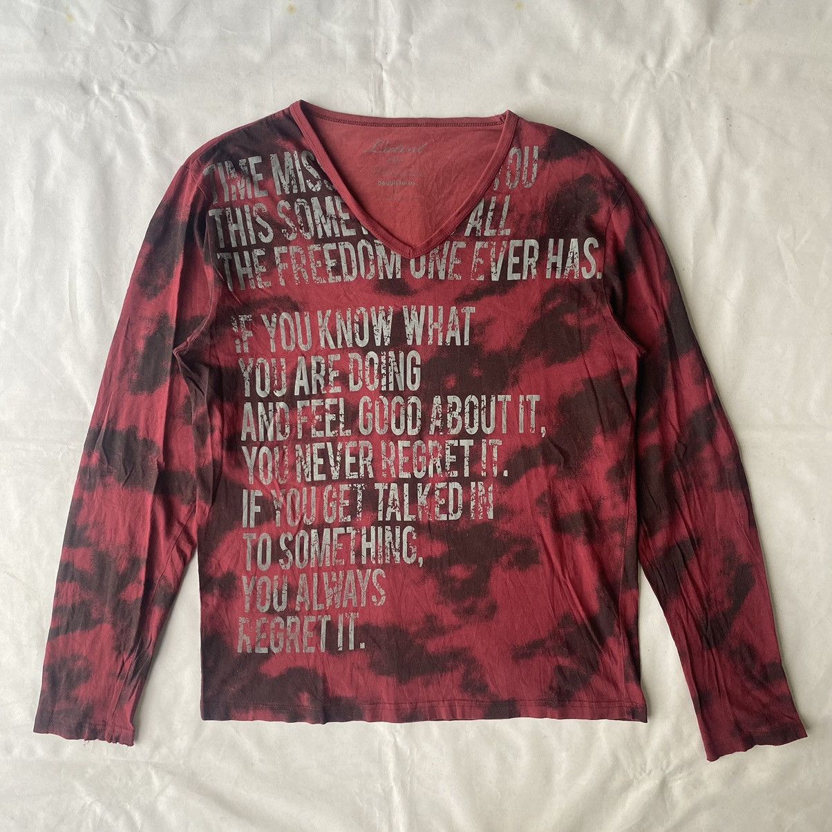 Beauty Beast × If Six Was Nine × Japanese Brand Japanese Gothic Poem Red Black Washed V-Neck Long Sleeve Tee Size US L / EU 52-54 / 3 - 2 Thumbnail