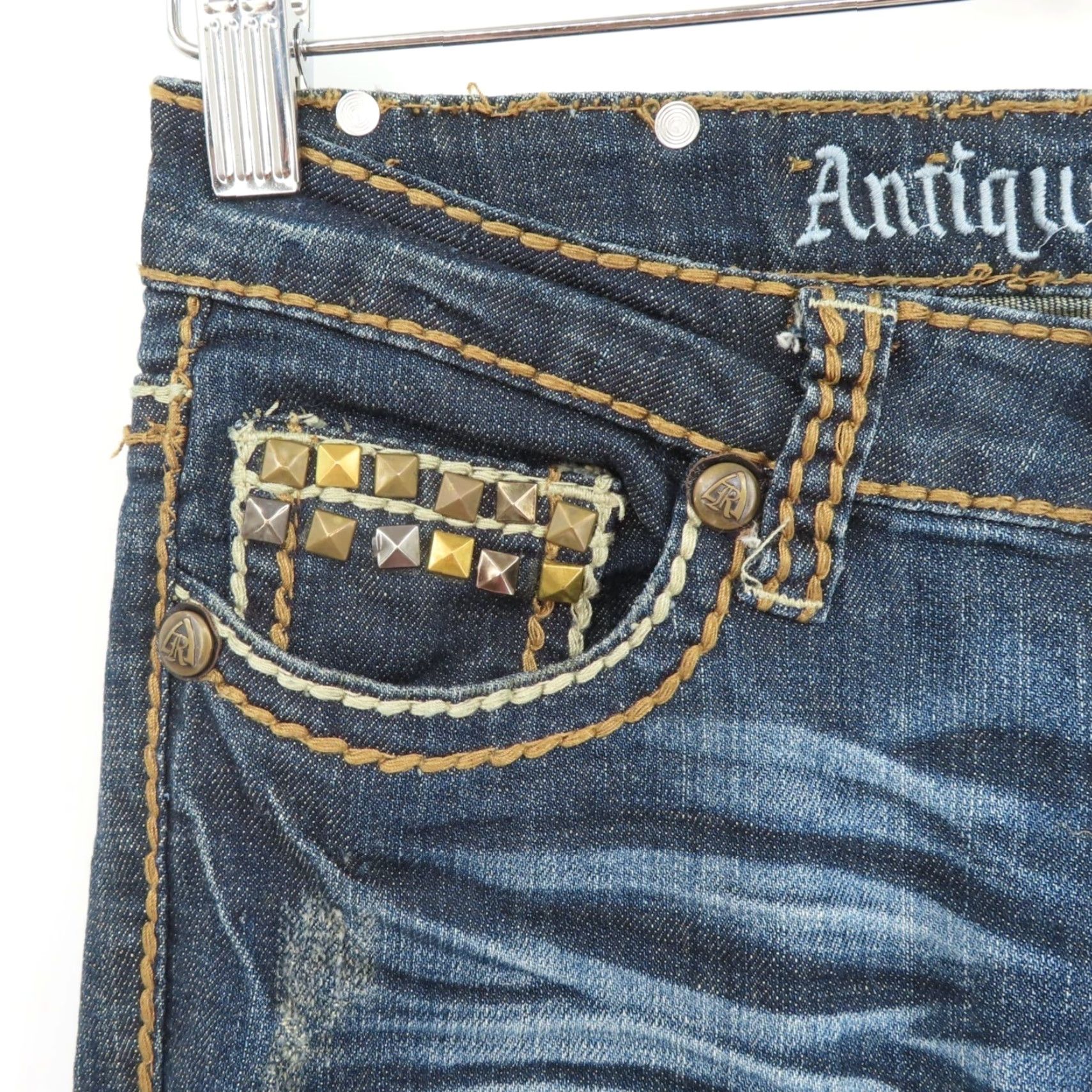 Denime Antique Rivet Jeans Women 25 Denim Distressed Studded 5-Pocket Skinny Cotton Blend Blue Vintage? No (avoid adding) Size 42" / US 20 - 3 Thumbnail