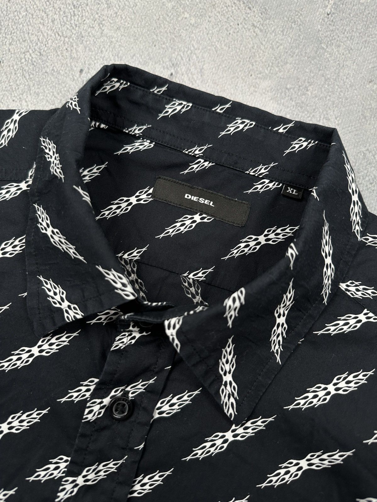 Diesel Diesel All Over Flames Print Button Up Shirt Black White Size US XL / EU 56 / 4 - 4 Thumbnail