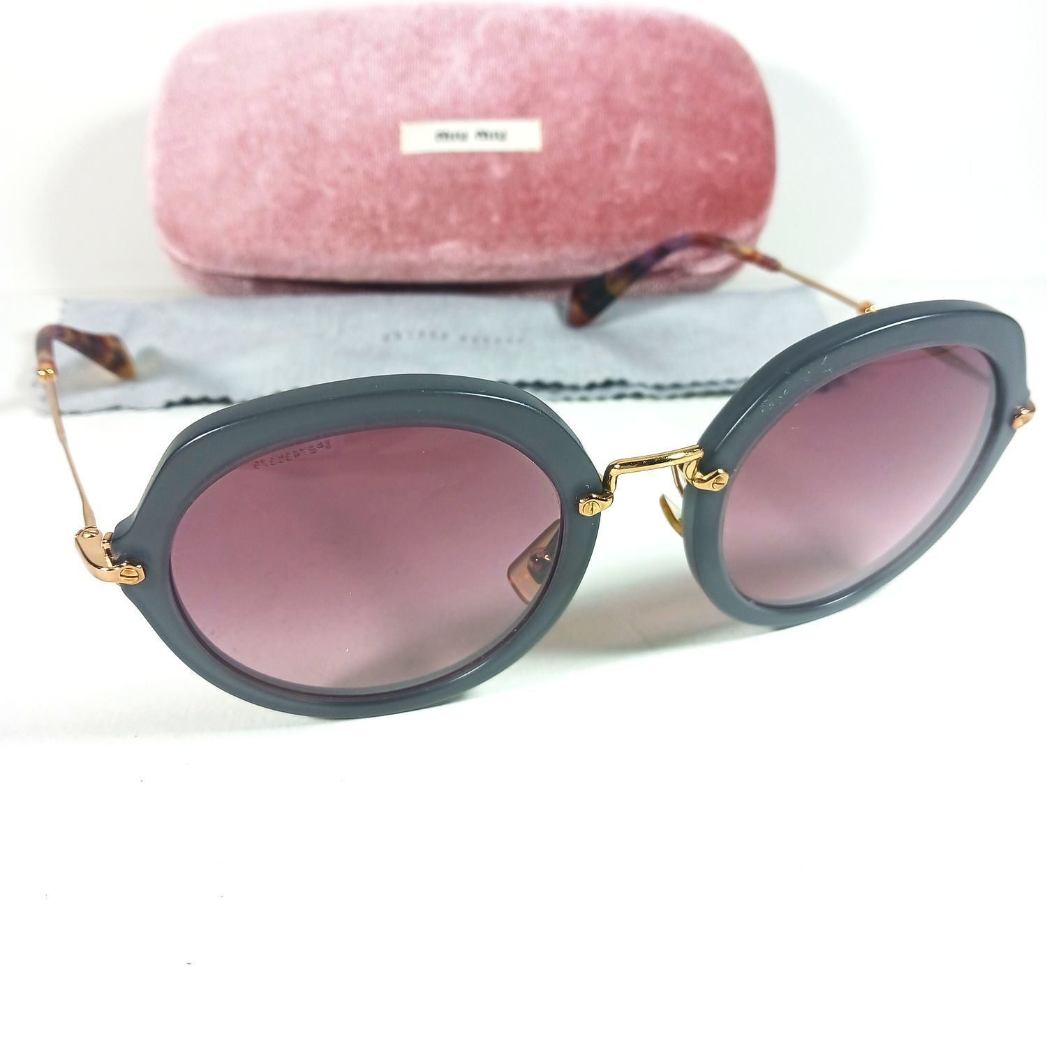 Miu Miu SMU05Q Gray/Brown Oversize Round Sunglasses w/Case