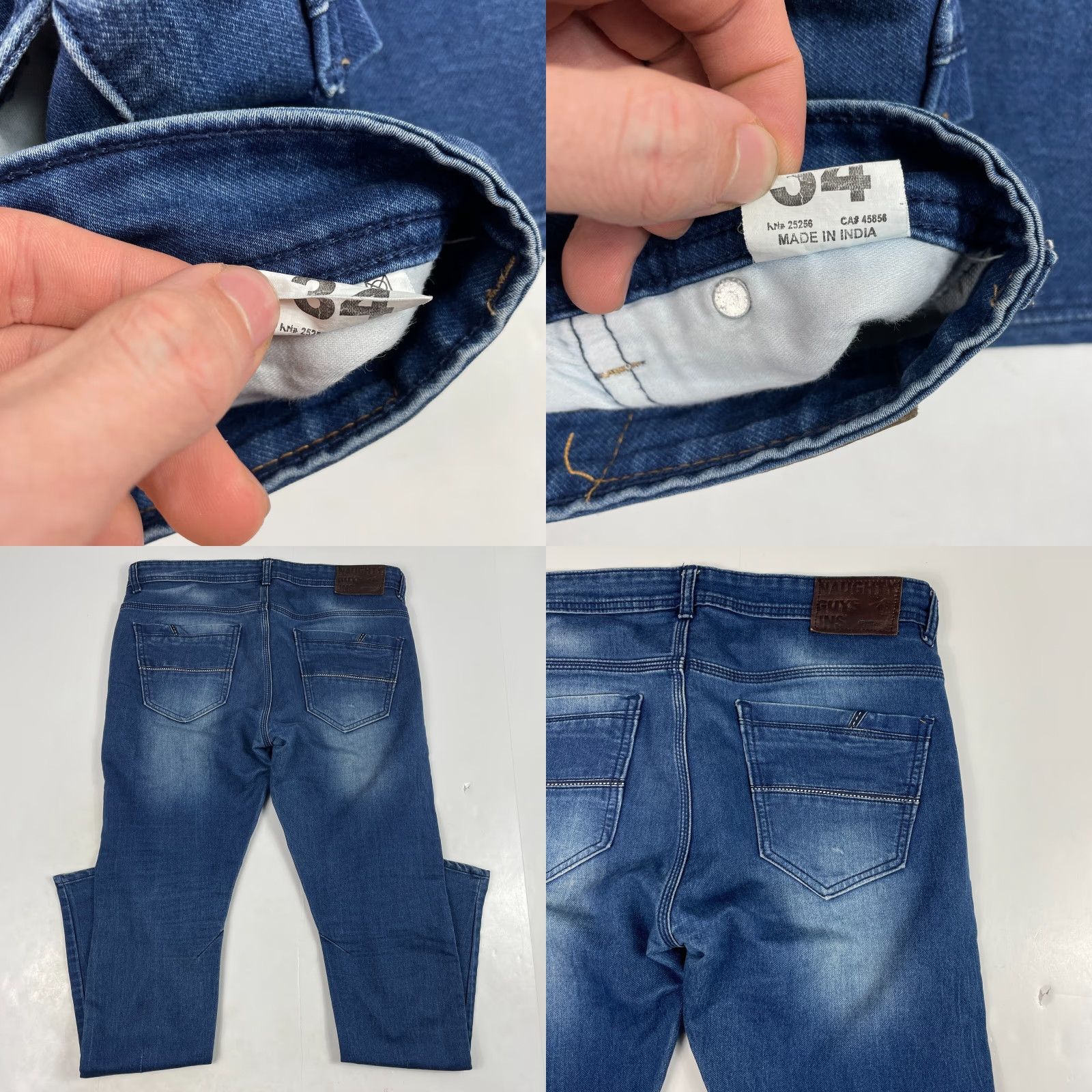 Denime Naughty Guys Jeans Mens 34 x 32 Blue Slim Tapered Medium Wash Denim Stretch Club Jeans Size US 34 / EU 50 - 8 Thumbnail