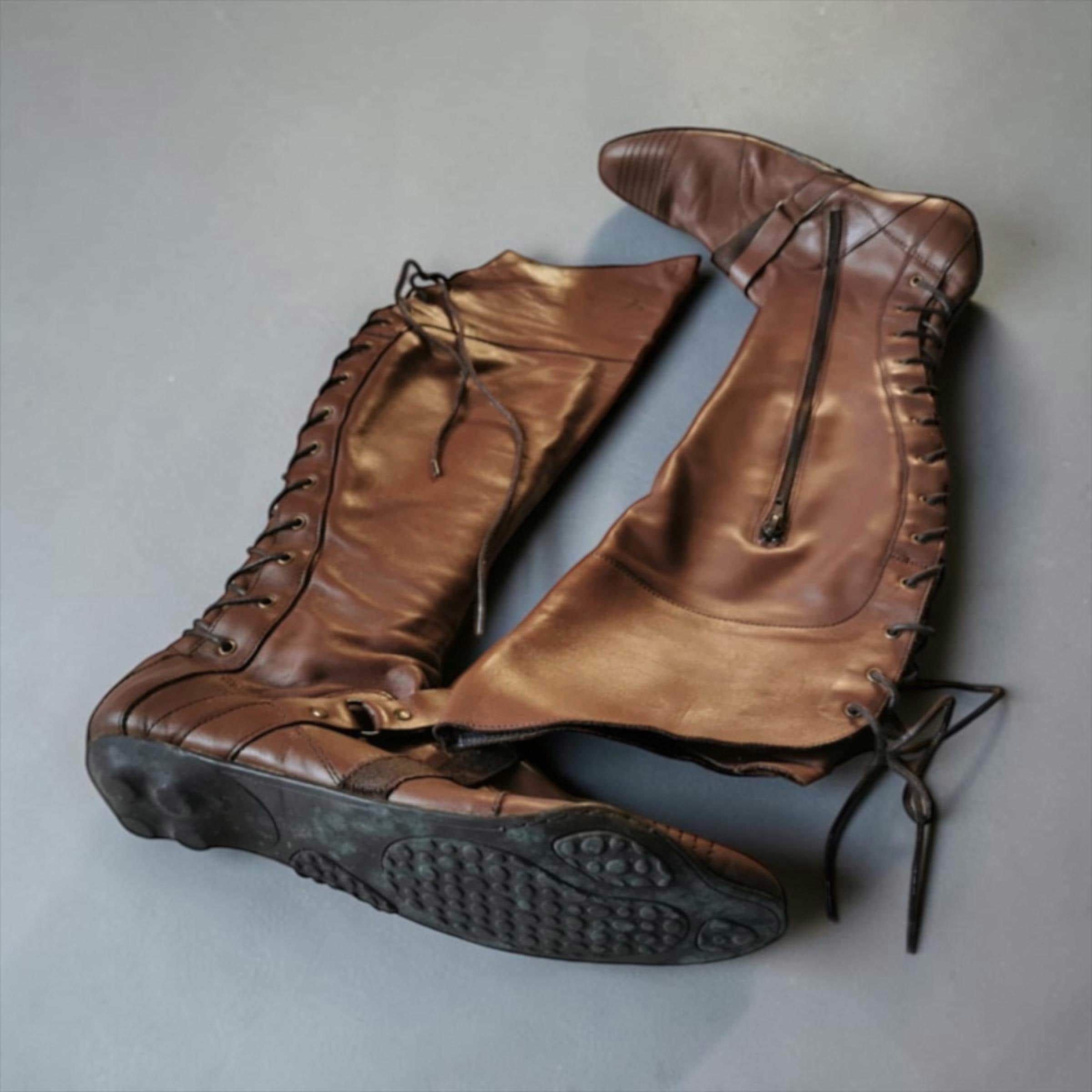 A. A. Spectrum The Leather Knee High Corset Zig Zag Lacing Flat Boots Size US 9 / IT 39 - 4 Thumbnail
