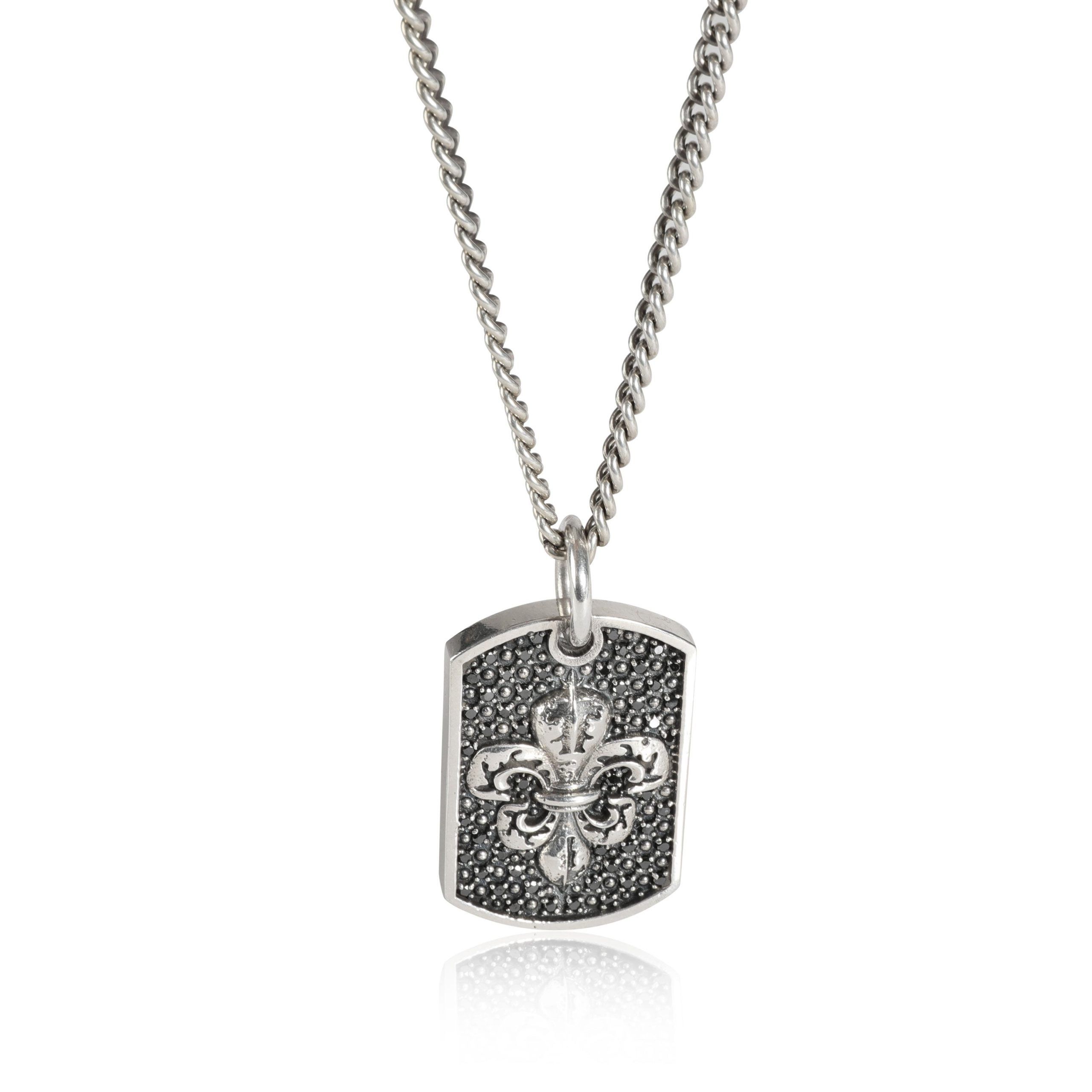 image of King Baby Black Diamond Small Fleur-De-Lis Relic Dog Tag Pendant In Silver, Women's