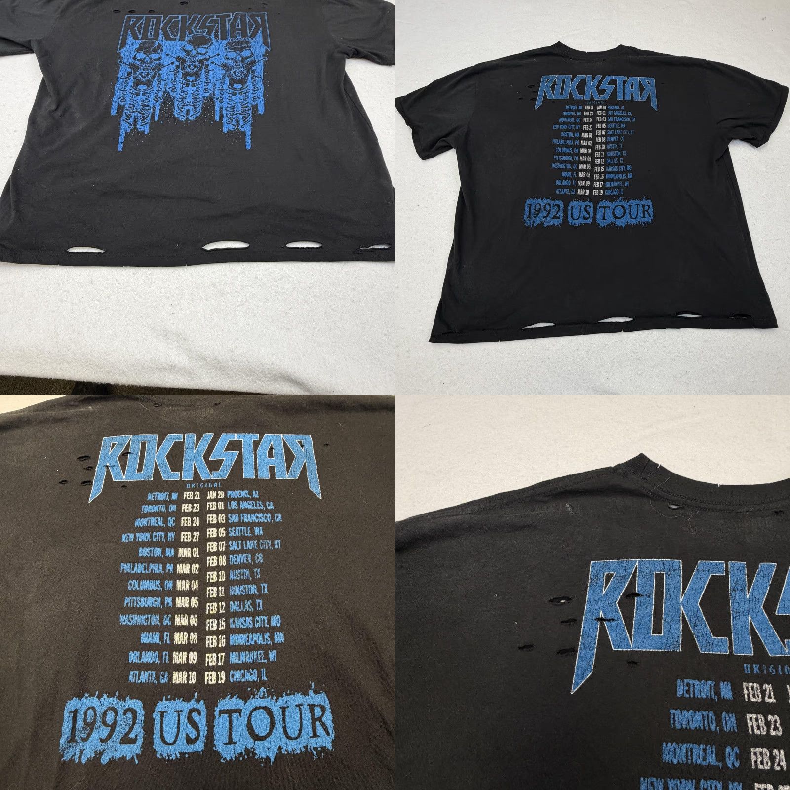 Vintage VINTAGE Rockstar Original Shirt Mens 3XL Black Skull Rock Band 1992 US Tour Graphic Tee Size US XXL / EU 58 / 5 - 8 Thumbnail