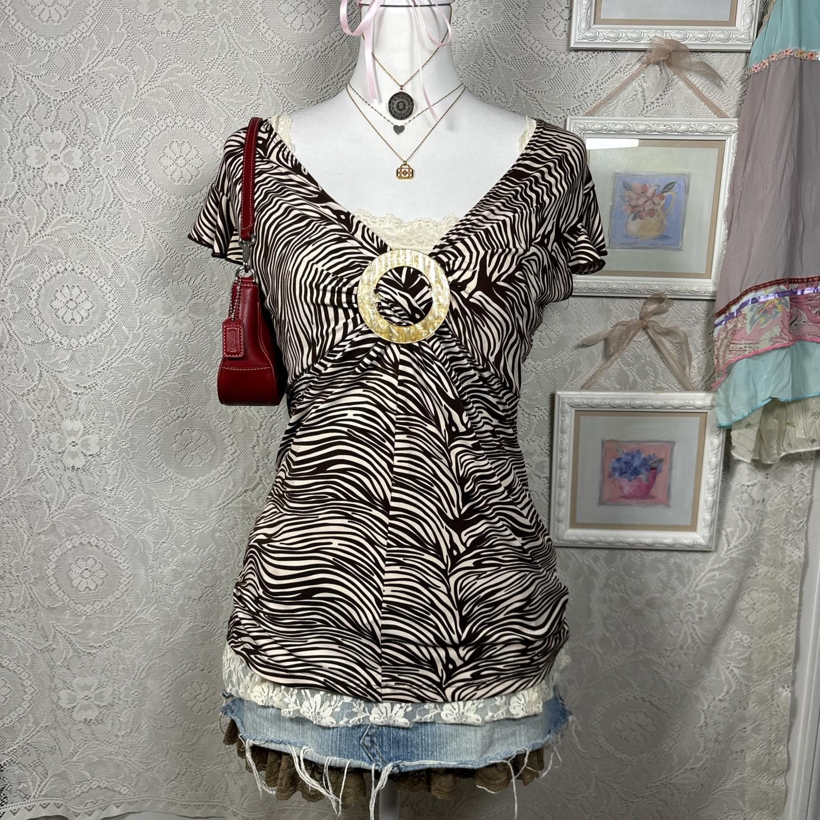 Other y2k striped office siren blouse with ring detail Size M / US 6-8 / IT 42-44 - 1 Thumbnail