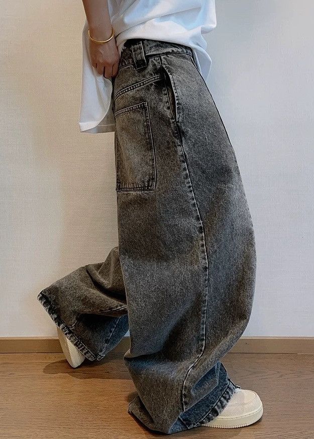 Japanese Brand × Vintage Avant garde acid wash asymmetric hem skate jeans pants Size US 30 / EU 46 - 2 Thumbnail