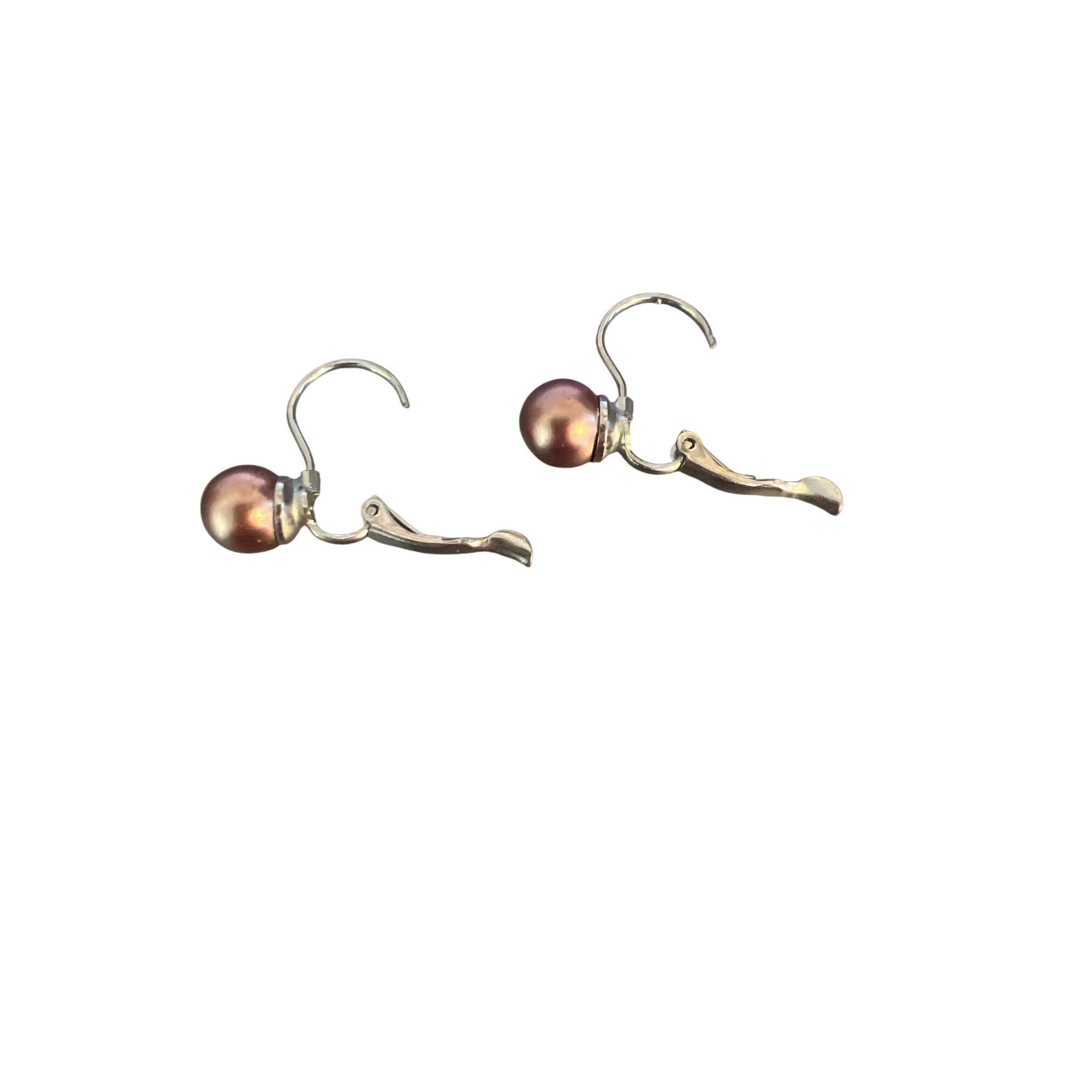 Other Vtg Silver Tone Leverback Faux Copper Pearl Drop Earrings Le Size ONE SIZE - 4 Thumbnail