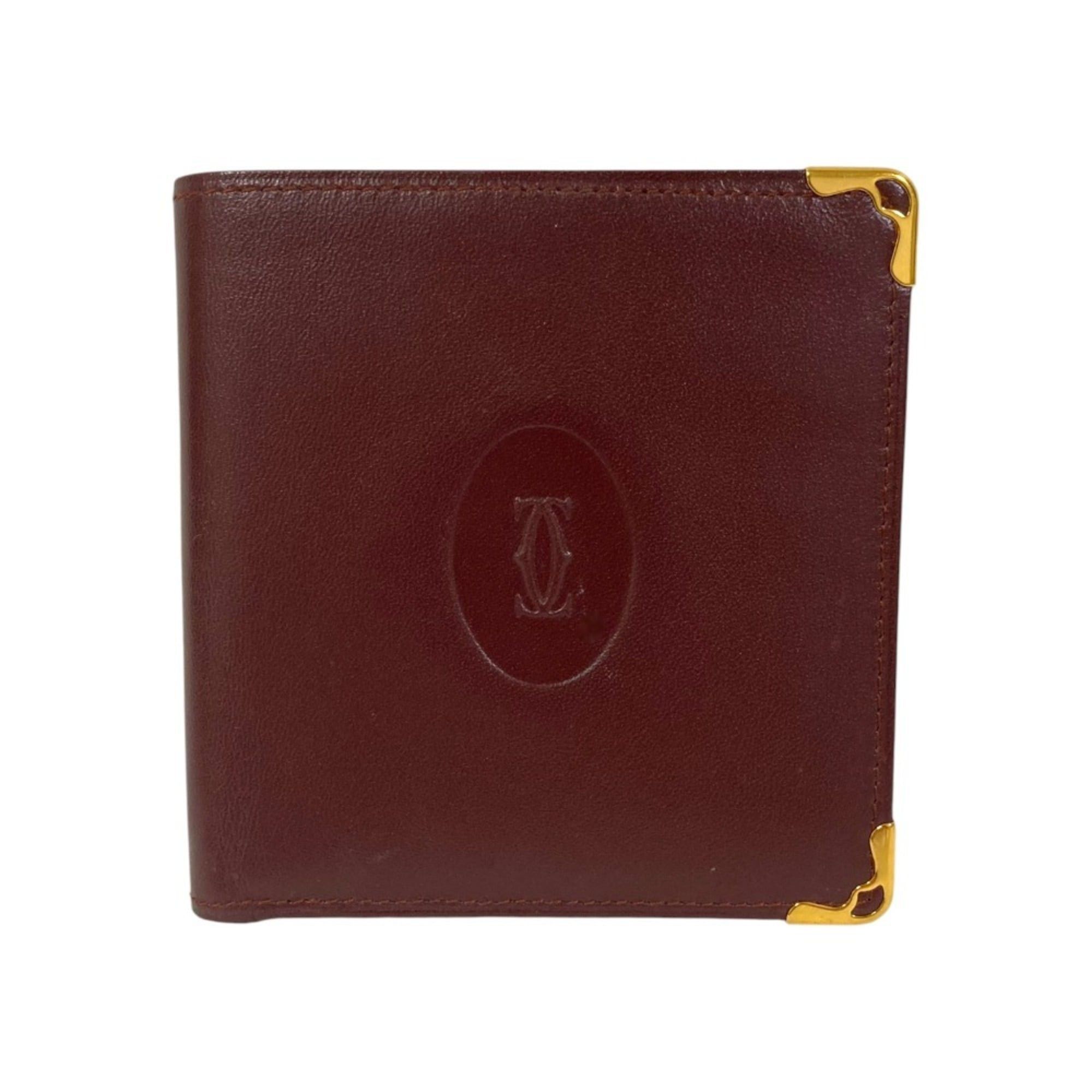 Cartier Must Line Leather Compact Wallet, Bi-fold Bordeaux, Women's, Luxs, Pre-owned Brands