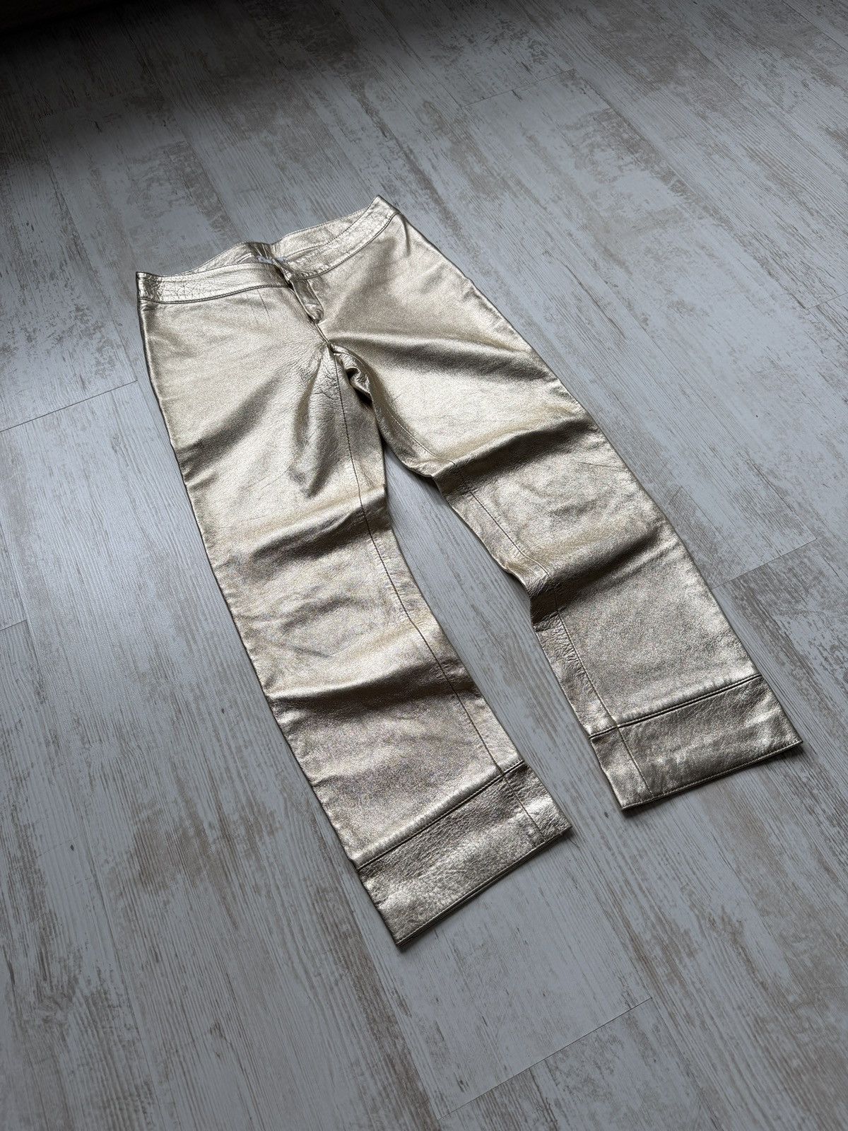 Marni MARNI Gold Metallic Leather Straight Trousers IT 38 Luxury Size 26" / US 2 / IT 38 - 3 Thumbnail