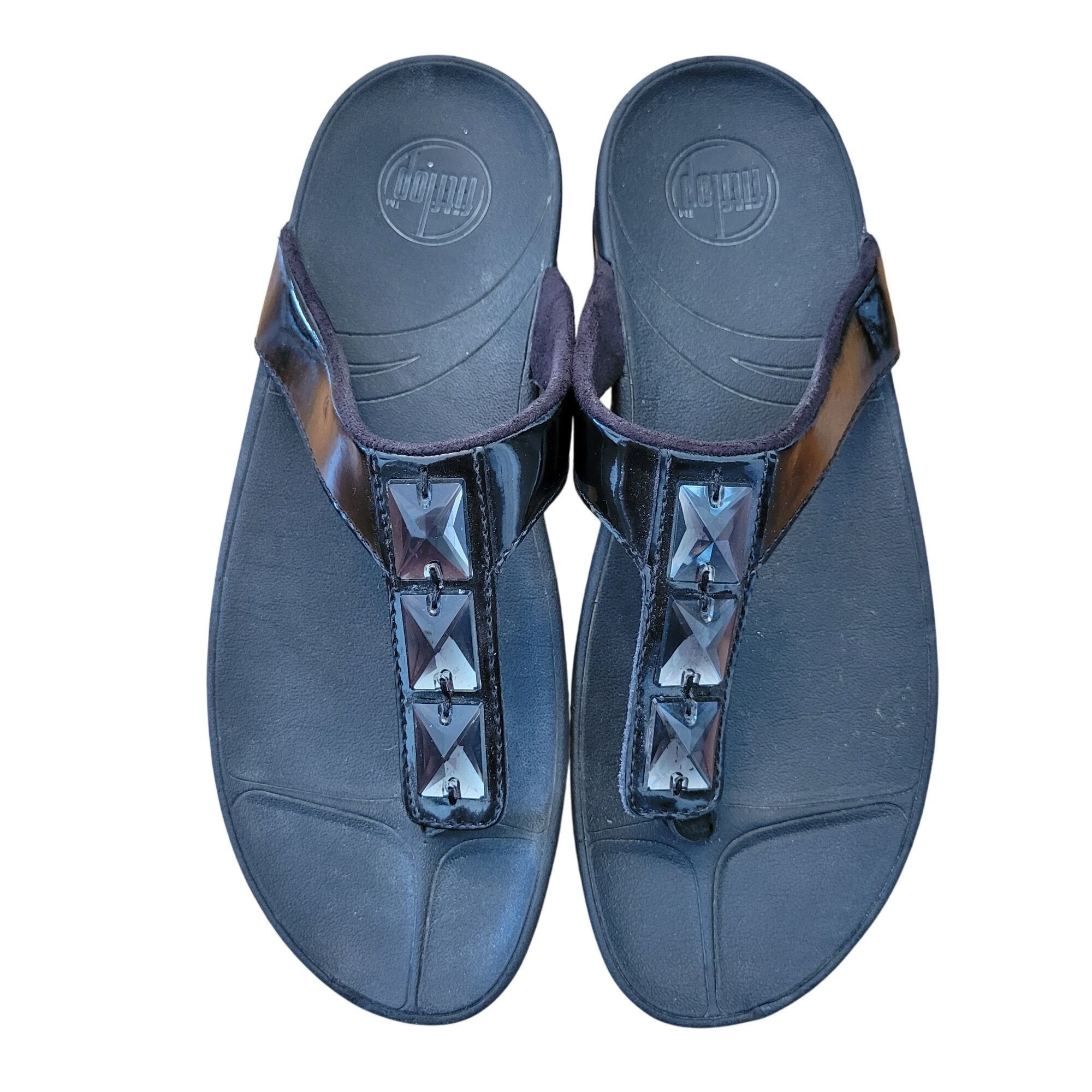 Other FitFlop Black Patent Leather Sandals PIETRA Rhinestone 9 Sum Size US 9 / IT 39 - 2 Thumbnail