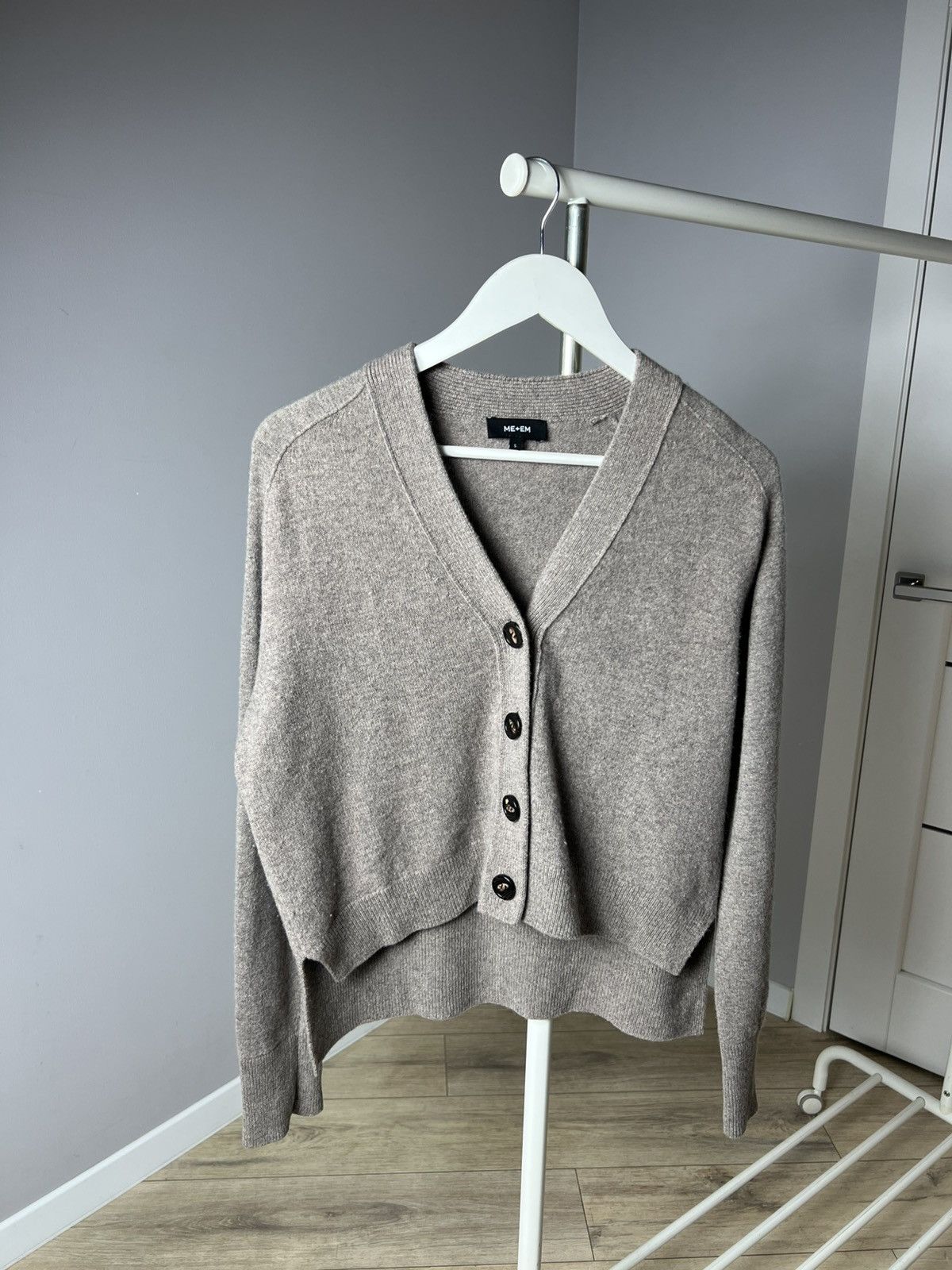 ME+EM Women’s 100% Merino Wool Cardigan Light Grey Button