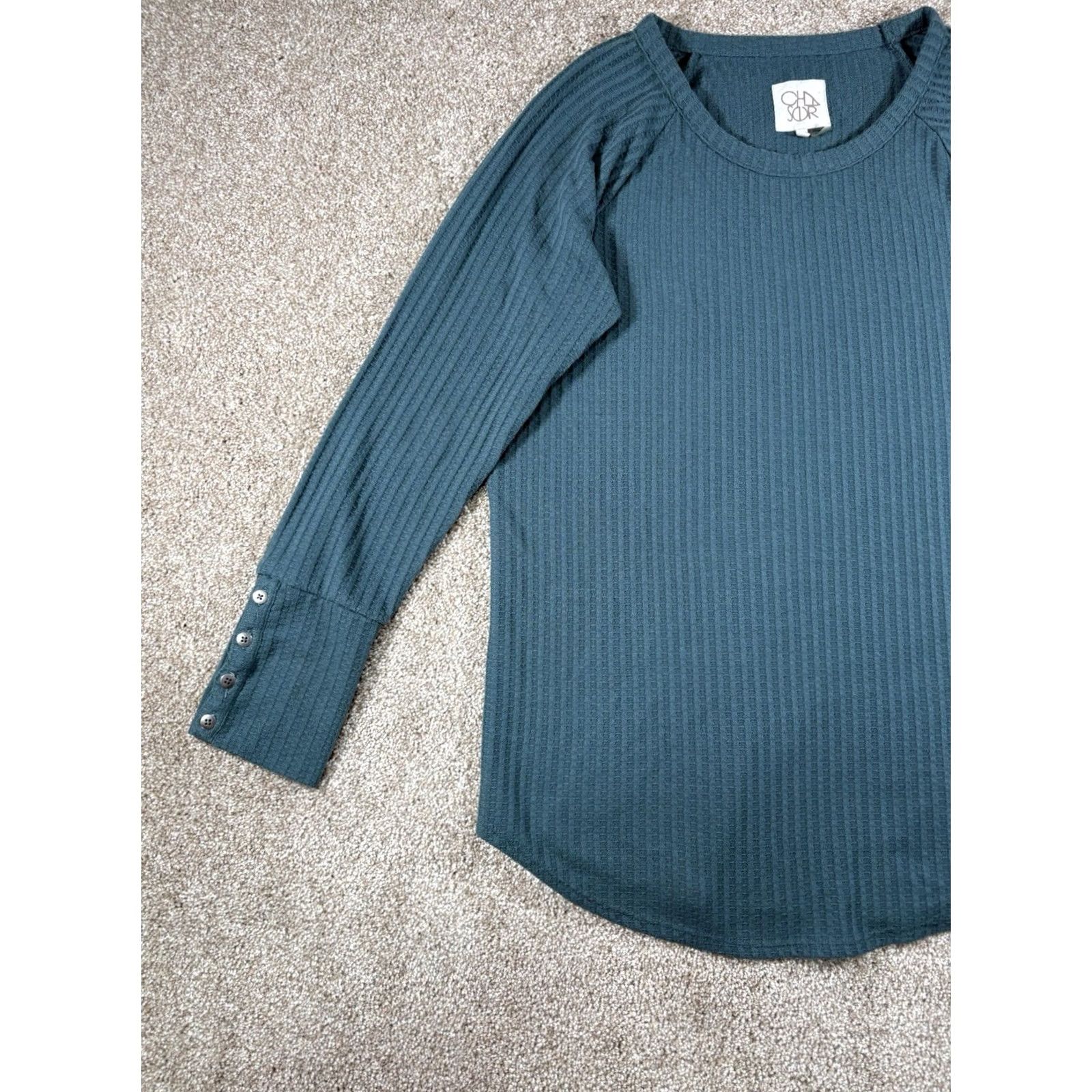 Vintage Chaser Thermal Waffle Weave Tunic Top Womens XL Green Knit Long Sleeve Pullover Shirt Blouse Womens Overall Tunic Style Thermal Top XL Green Size XL / US 12-14 / IT 48-50 - 2 Thumbnail