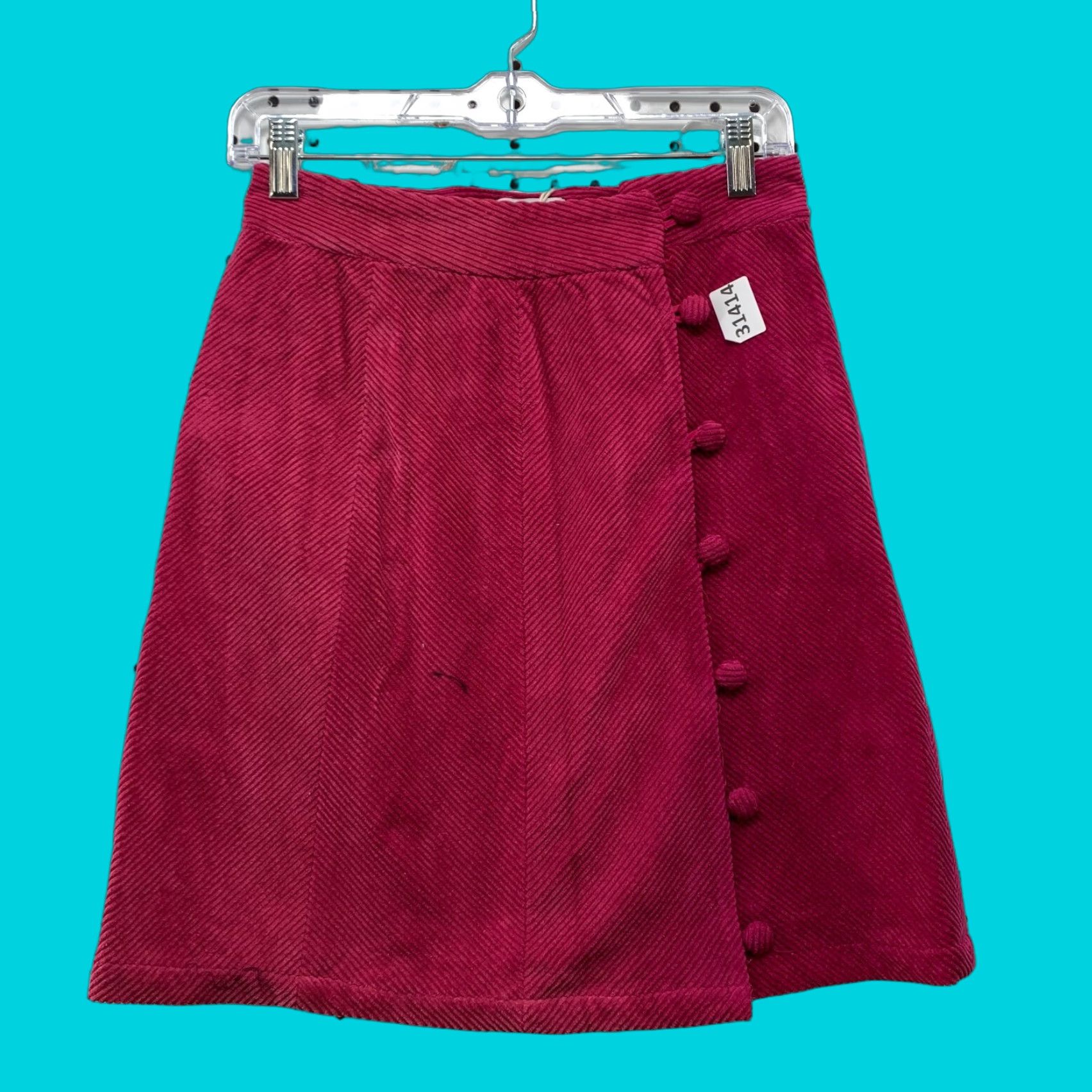 Vintage VINTAGE FRNCH Corduroy Skirt Women's Small Fuchsia Pink Knee-Length A-Line Button 90s Fashion Size 28" / US 6 / IT 42 - 1 Thumbnail