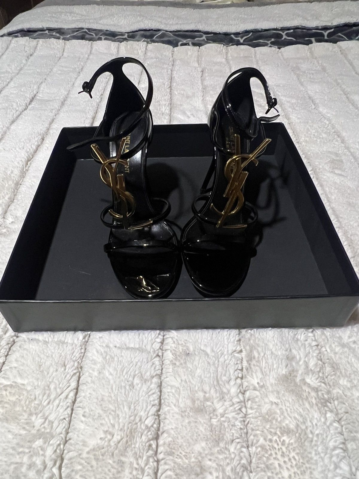 Saint Laurent Paris Cassandra YSL Medallion Stiletto Sandals Size US 7.5 / IT 37.5 - 1 Thumbnail