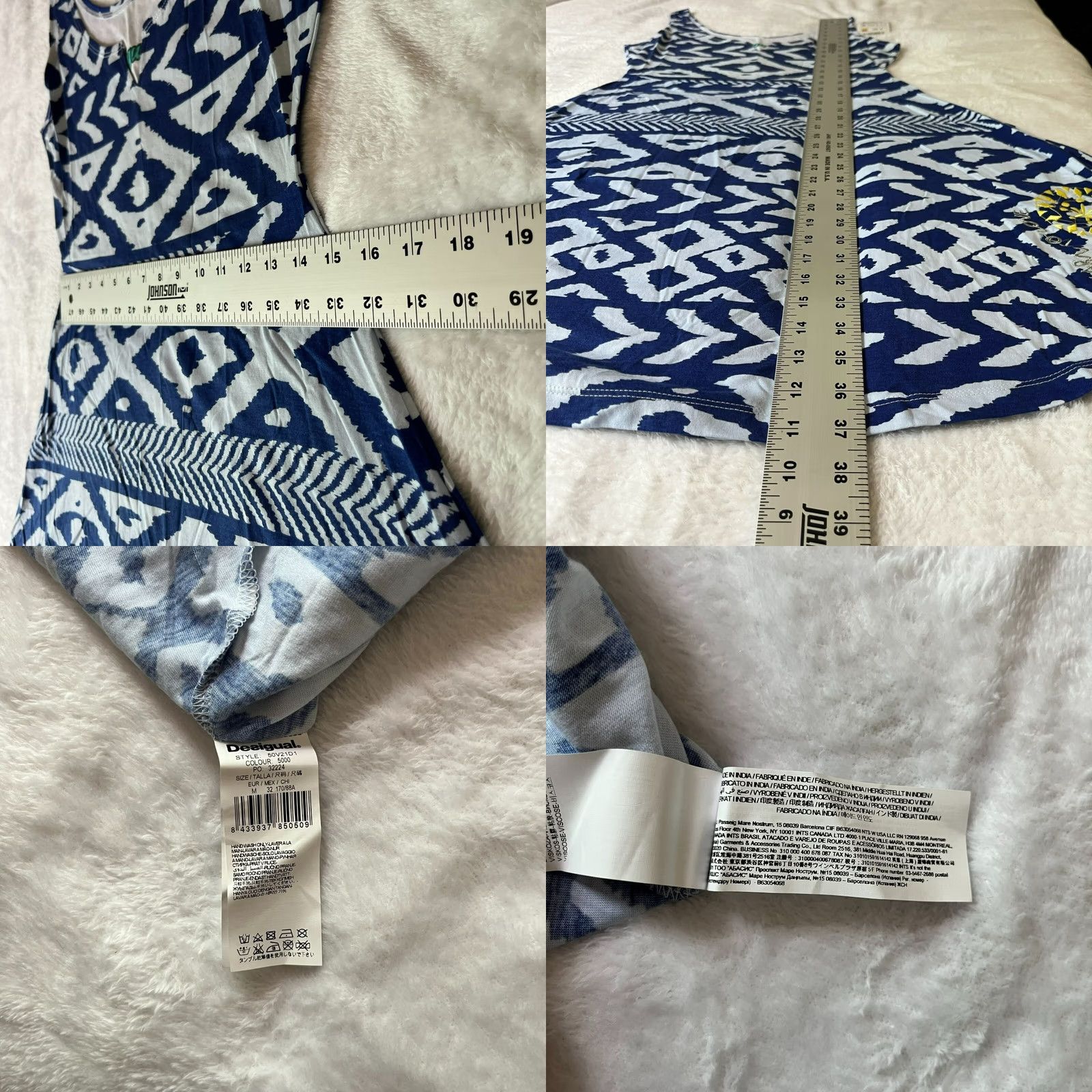 Desigual VINTAGE Desigual Women's Geometric Sleeveless V-Neck Mini Dress Blue M Size M / US 6-8 / IT 42-44 - 8 Thumbnail