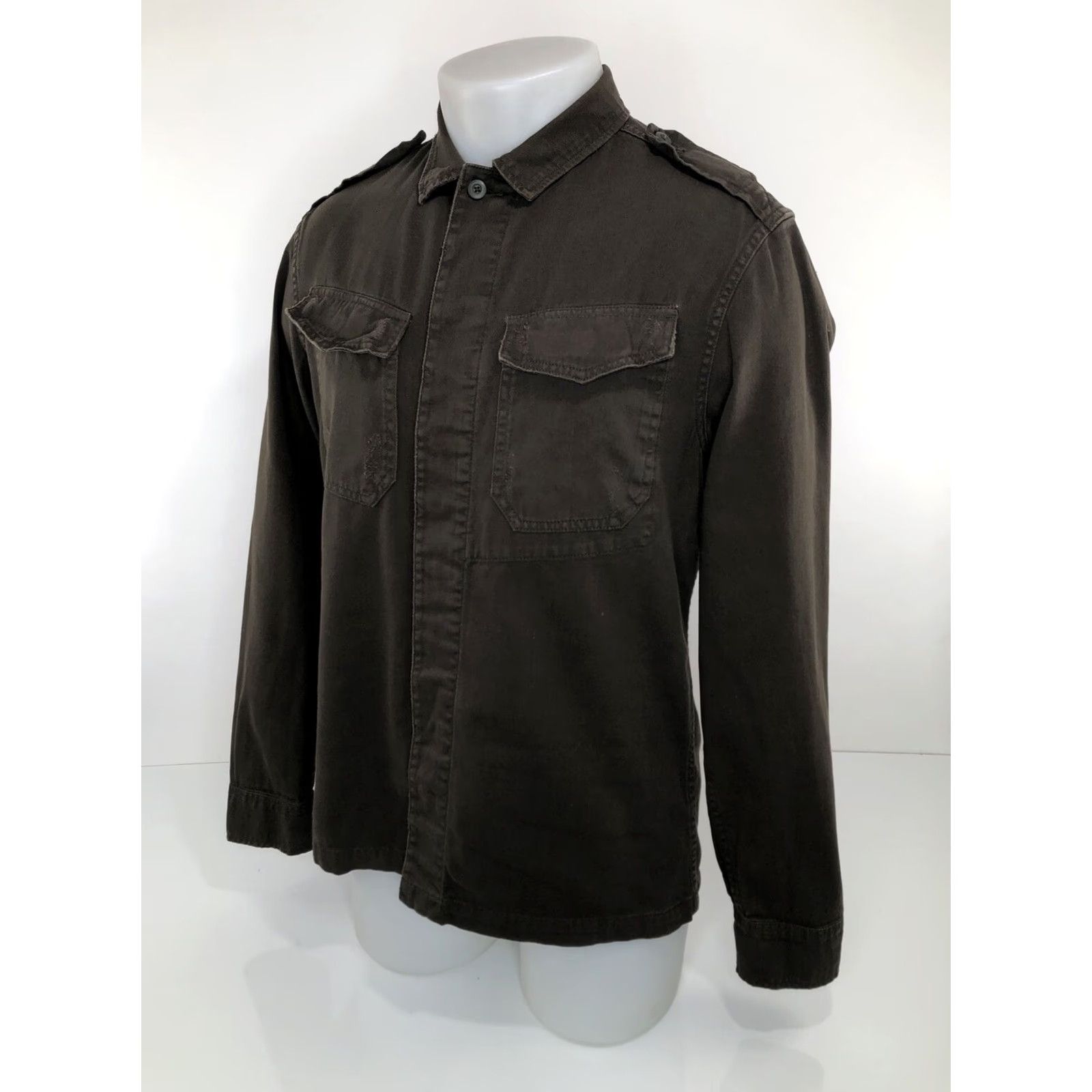 Allsaints All Saints Military Mens Md. Shirt LS Button-Up M Color Slightly Greenish Brown Size US M / EU 48-50 / 2 - 3 Thumbnail