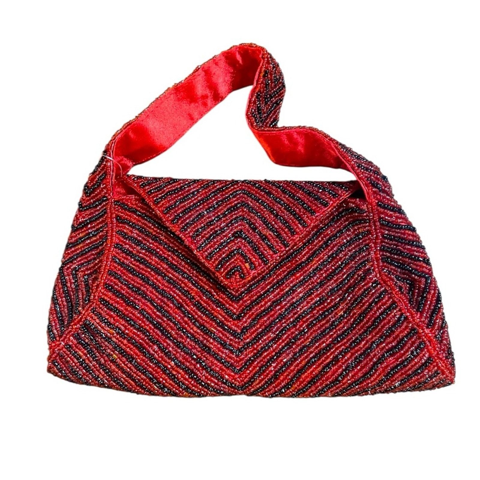 Handmade Vintage 1950s Art Deco Paul Handcrafts Red/Black Beaded Bag Size ONE SIZE - 2 Thumbnail