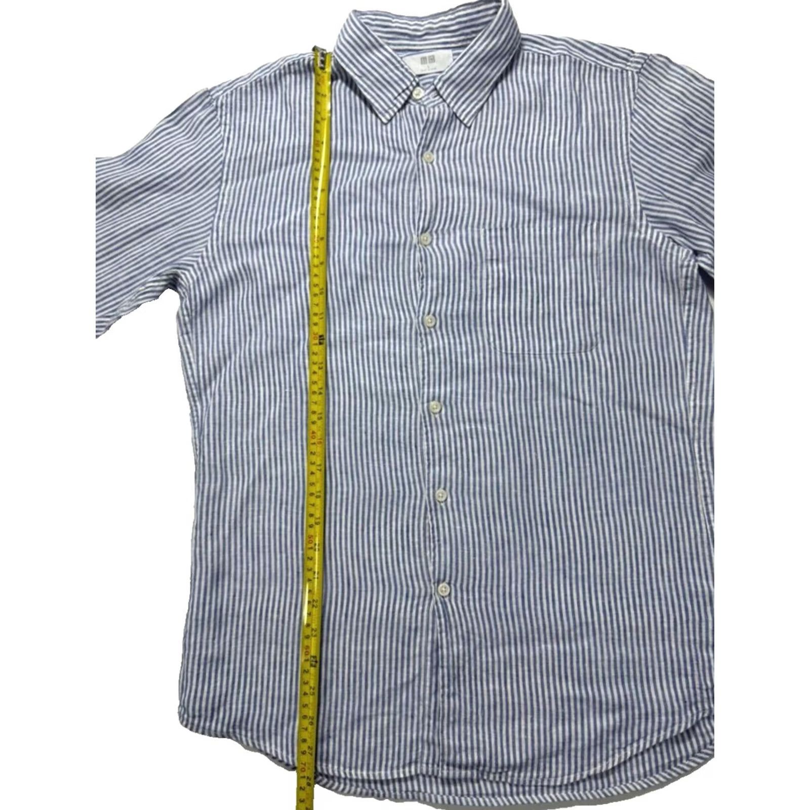 Uniqlo Uniqlo Blouse - Linen, Striped, Button, Collared, Long Sleeve, Blue/White - Size L - Casual Women's Top Size L / US 10 / IT 46 - 6 Thumbnail
