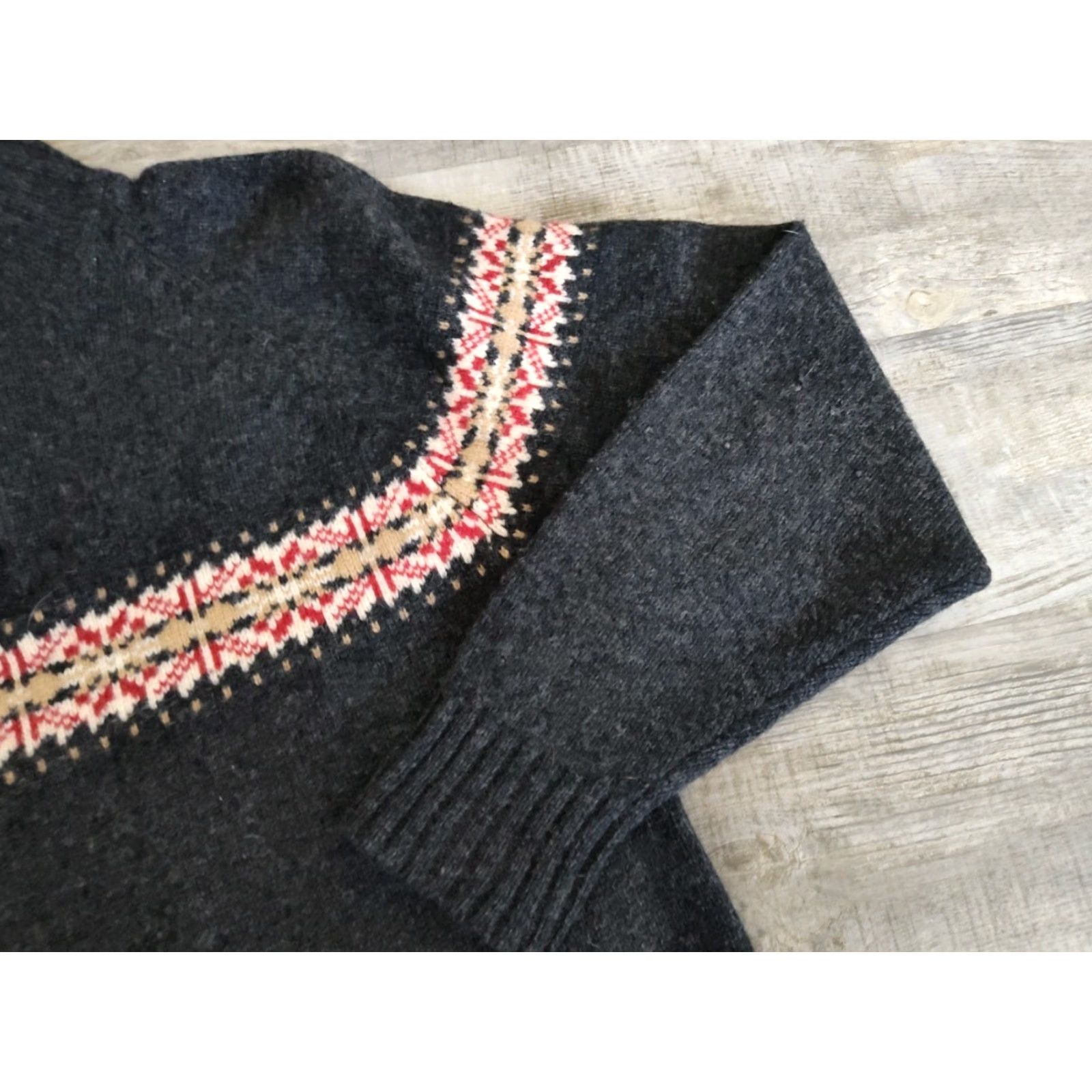 Vintage Woolrich Women's Sweater 1/4 Zip Fair Isle Knit 100% Wool Dark Charcoal M 90s Outdoor Ski Womens Size M / US 6-8 / IT 42-44 - 2 Thumbnail