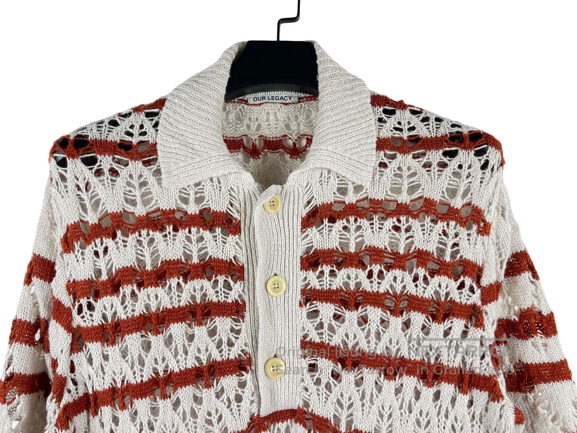 Our Legacy Our Legacy V-neck Red and White Striped Knit Short Sleeve Size US S / EU 44-46 / 1 - 3 Thumbnail