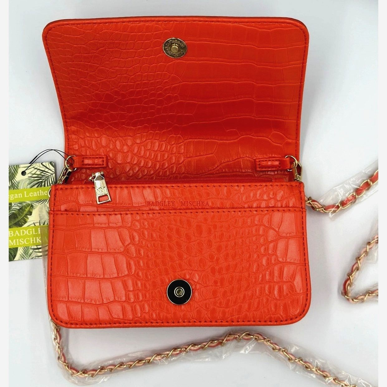 Badgley Mischka Badgley Mischka Croco Crossbody with Logo Plate - Orange Size ONE SIZE - 7 Thumbnail