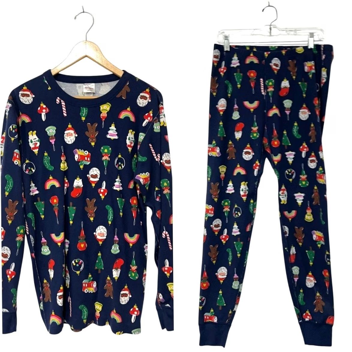 Vintage Hanna Andersson Unisex Long John Pajamas Christmas Top & Bottoms Adult Size L Pajama Set Blue 100% Cotton Crew Neck Knit Winter Holiday Shirts? Size L / US 10 / IT 46 - 2 Thumbnail