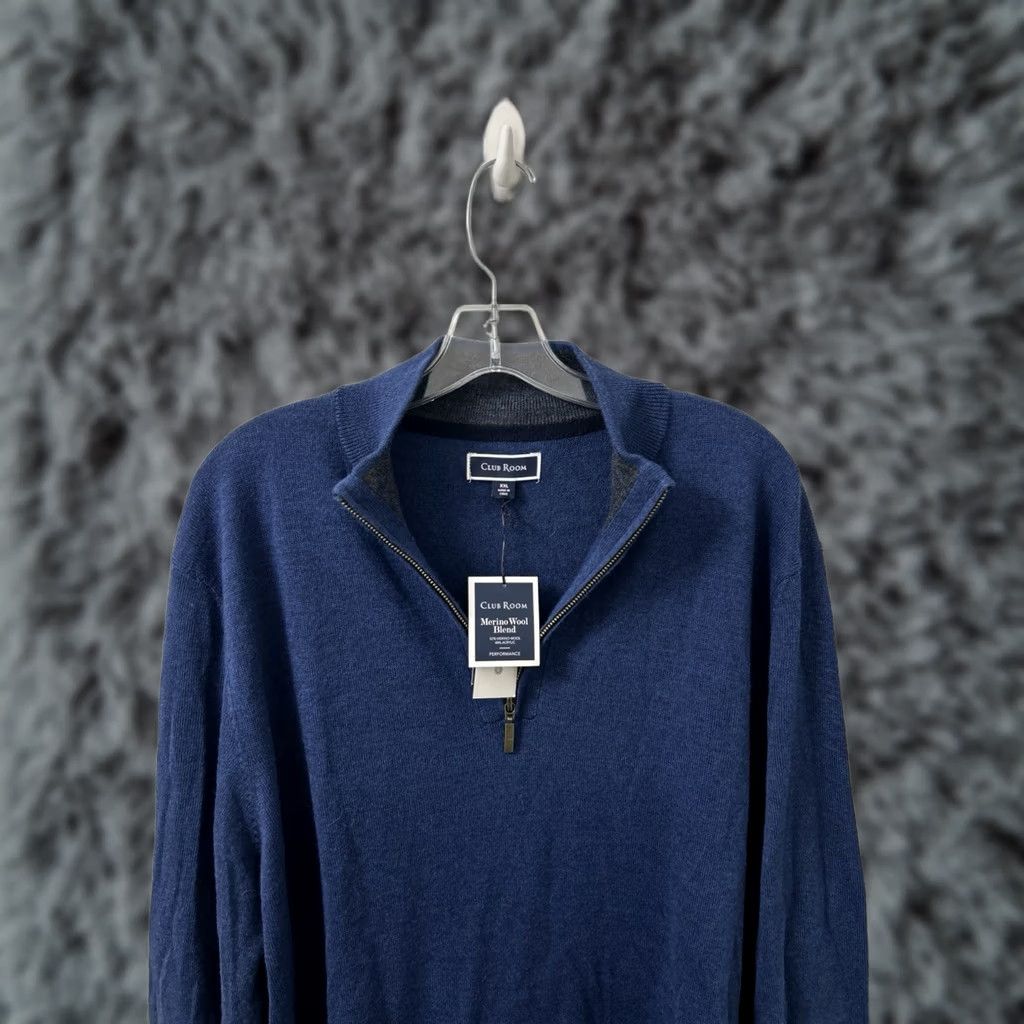 Club Room Club Room 2XL Blue Merino Wool Blend Knit Sweater Long Sleeve Mock Neck Full Zip NWT Mens Size US XXL / EU 58 / 5 - 1 Thumbnail