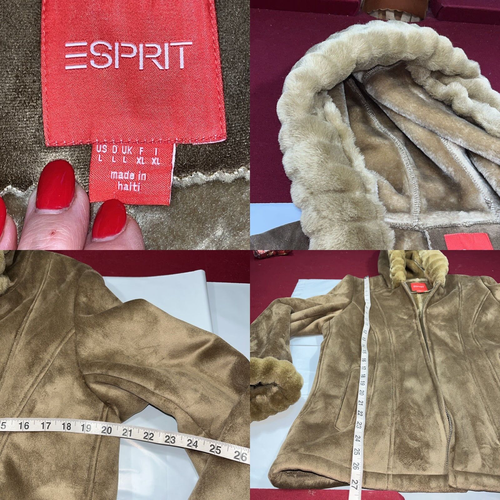 Esprit VINTAGE Esprit Coat Parka Casual Womens Tan Faux Fur SUEDE Hooded Zip Up Winter L Size L / US 10 / IT 46 - 8 Thumbnail