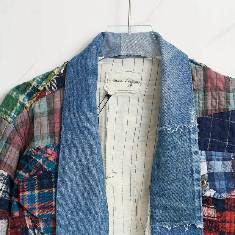 Greg Lauren greg laurenMen's plaid patchwork cardigan shirt 2505-Nextar Size US M / EU 48-50 / 2 - 4 Thumbnail