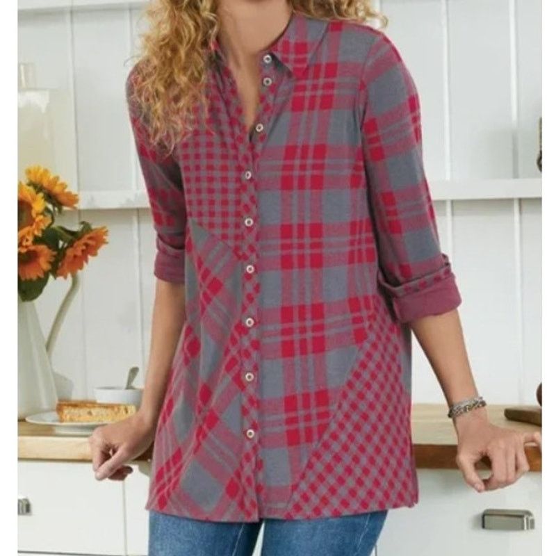 Soft Surroundings Soft Surroundings Womens Paramour Plaid Button Front Shirt Size S / US 4 / IT 40 - 1 Thumbnail
