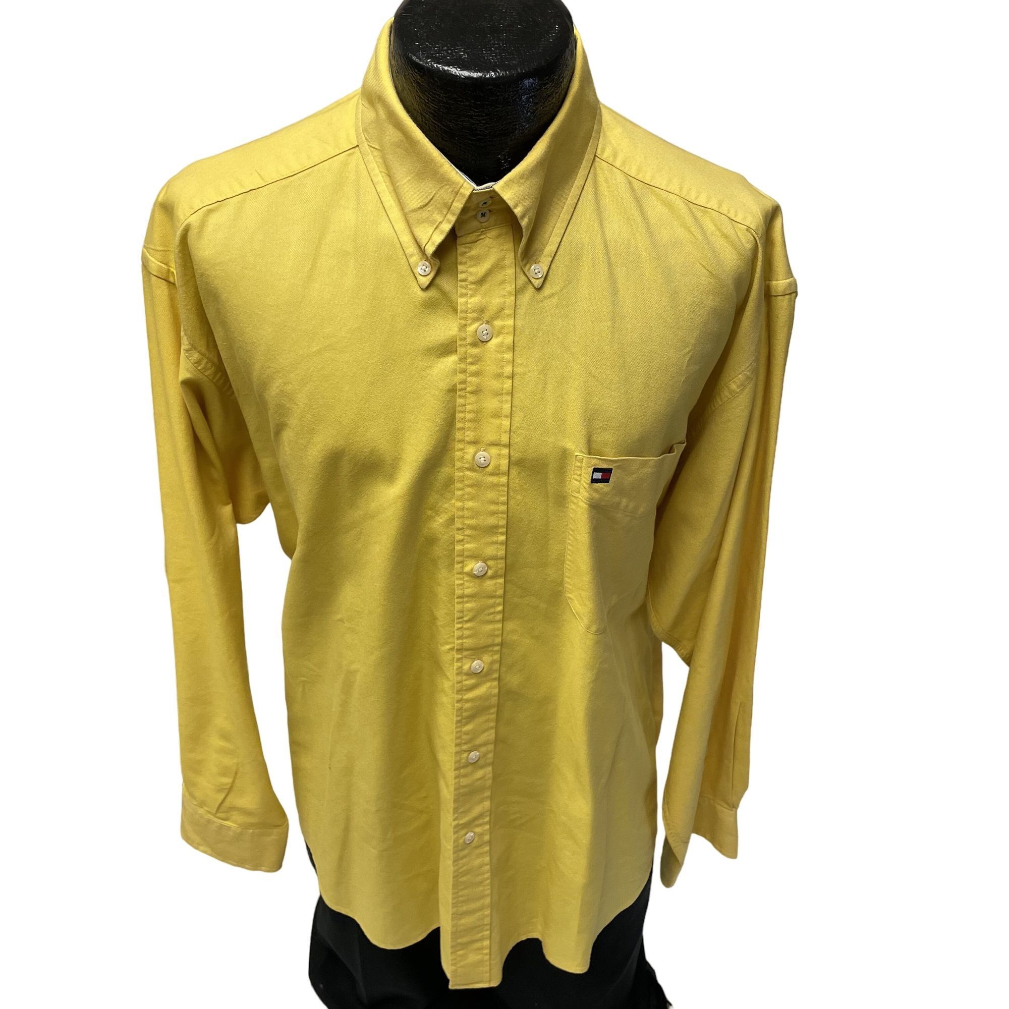 Vtg Tommy Hilfiger SOLID YELLOW Oxford Flag Streetwear Shirt