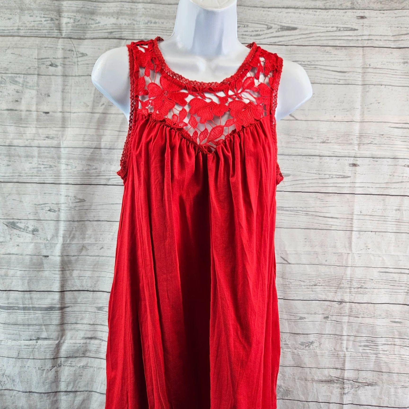 Vintage Knox Rose Womens Dress XS Solid Red Crochet Lace Sleeveless Cotton Blend A-Line Knee Length Womens ا Size XS / US 0-2 / IT 36-38 - 2 Thumbnail