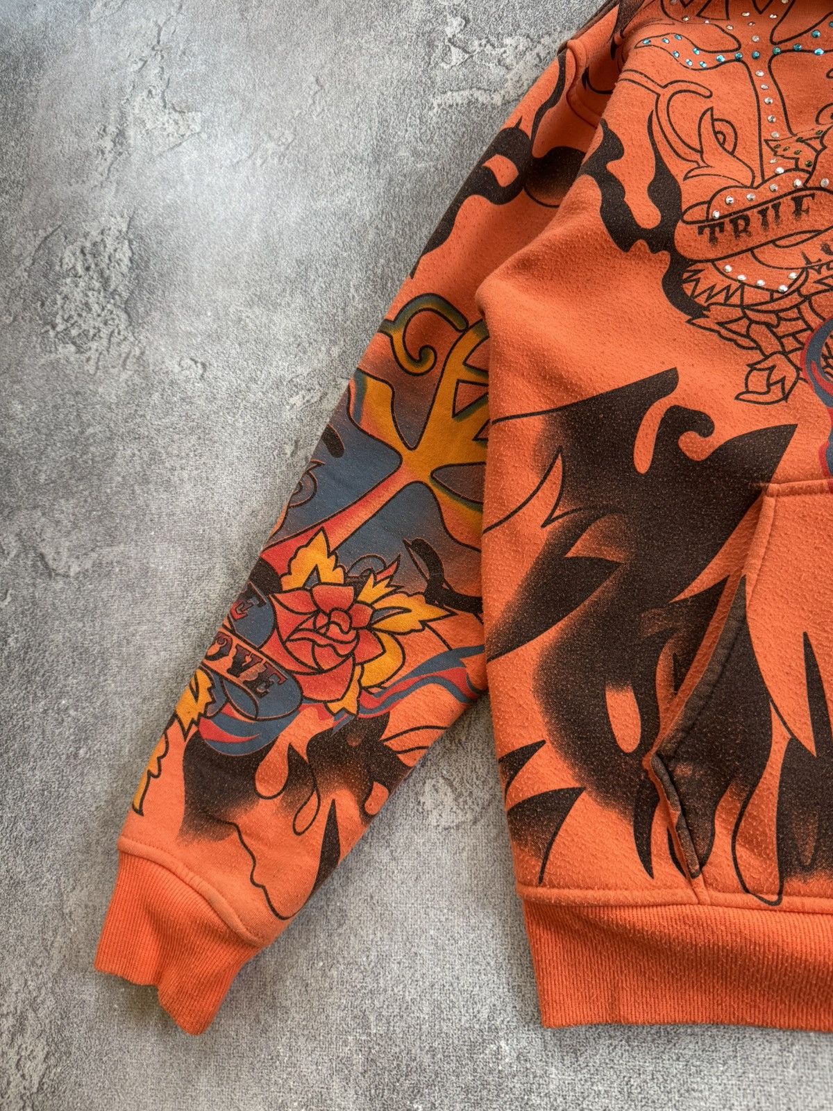 Ed Hardy True Love all printed tattoo rhinestones skeleton hoodie zip Size US L / EU 52-54 / 3 - 13 Thumbnail