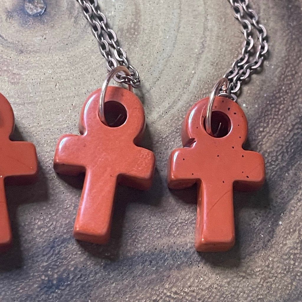 Other Red jasper ankh carving key of life necklace pendant eternal life Egyptian pink black Size ONE SIZE - 1 Thumbnail