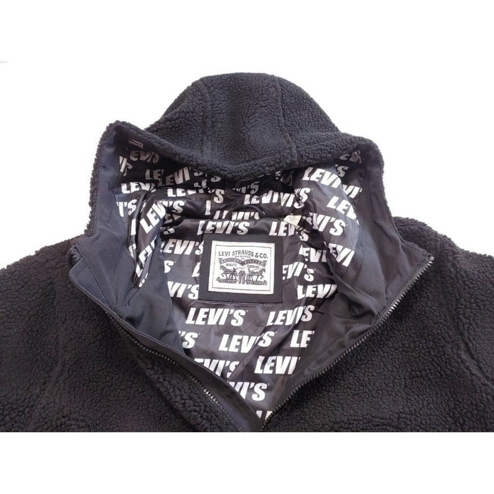Levi's Levi's Faux Shearling Hooded Partial Zip Black Sweater $180 Size US M / EU 48-50 / 2 - 7 Thumbnail