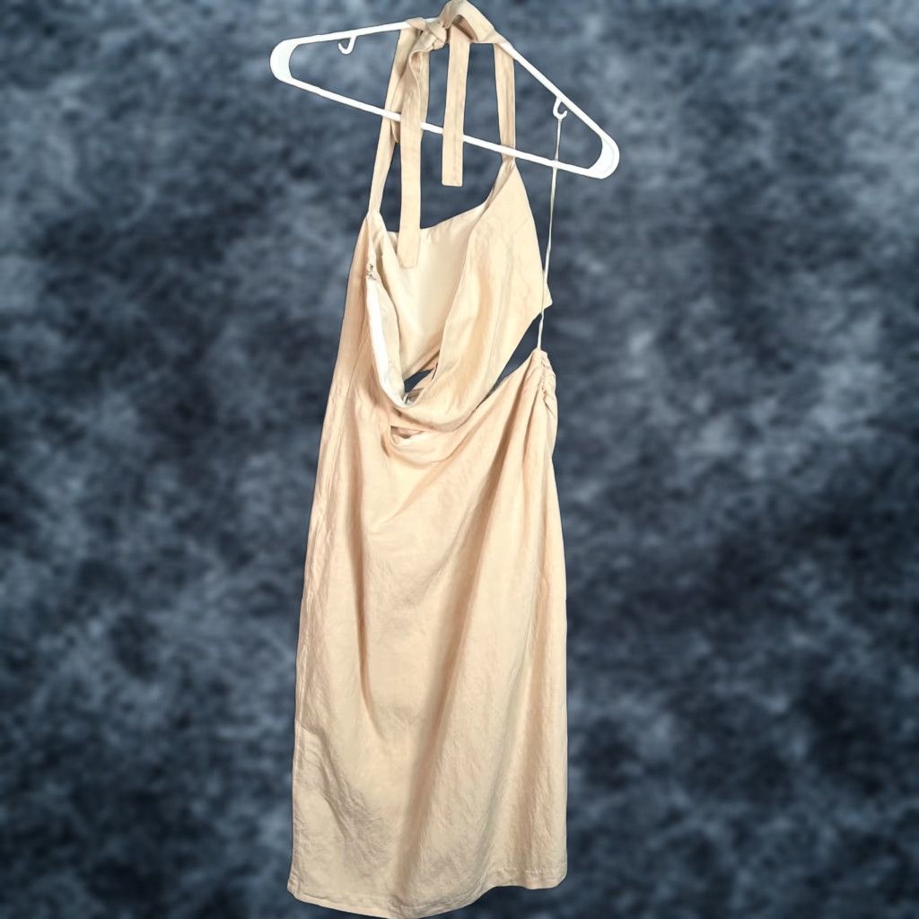 Amanda Uprichard Amanda Uprichard New York Womens Small Beige Halter Midi Dress With Cutouts Size S / US 4 / IT 40 - 1 Thumbnail