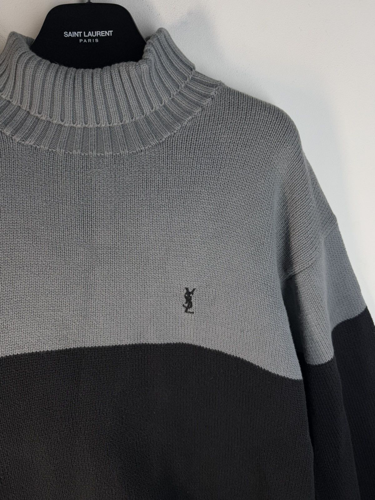 Yves Saint Laurent Grey/Black YSL Sweater Turtleneck Knit Size US XL / EU 56 / 4 - 2 Thumbnail