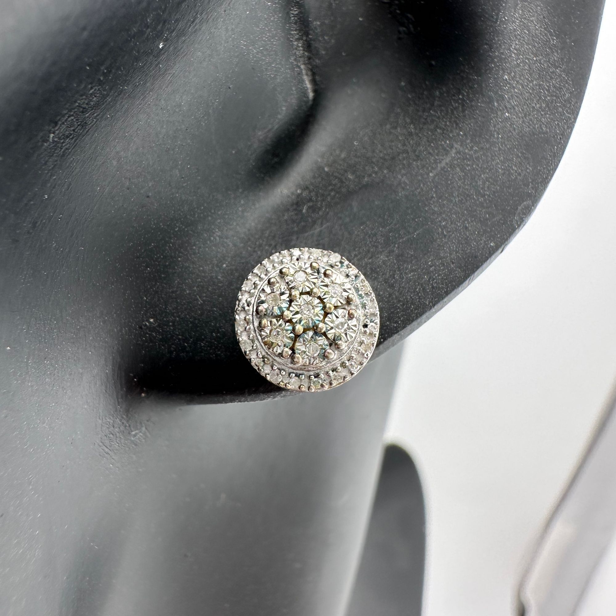 Other Natural Diamond Halo Stud Earrings in Sterling Silver Size ONE SIZE - 3 Thumbnail